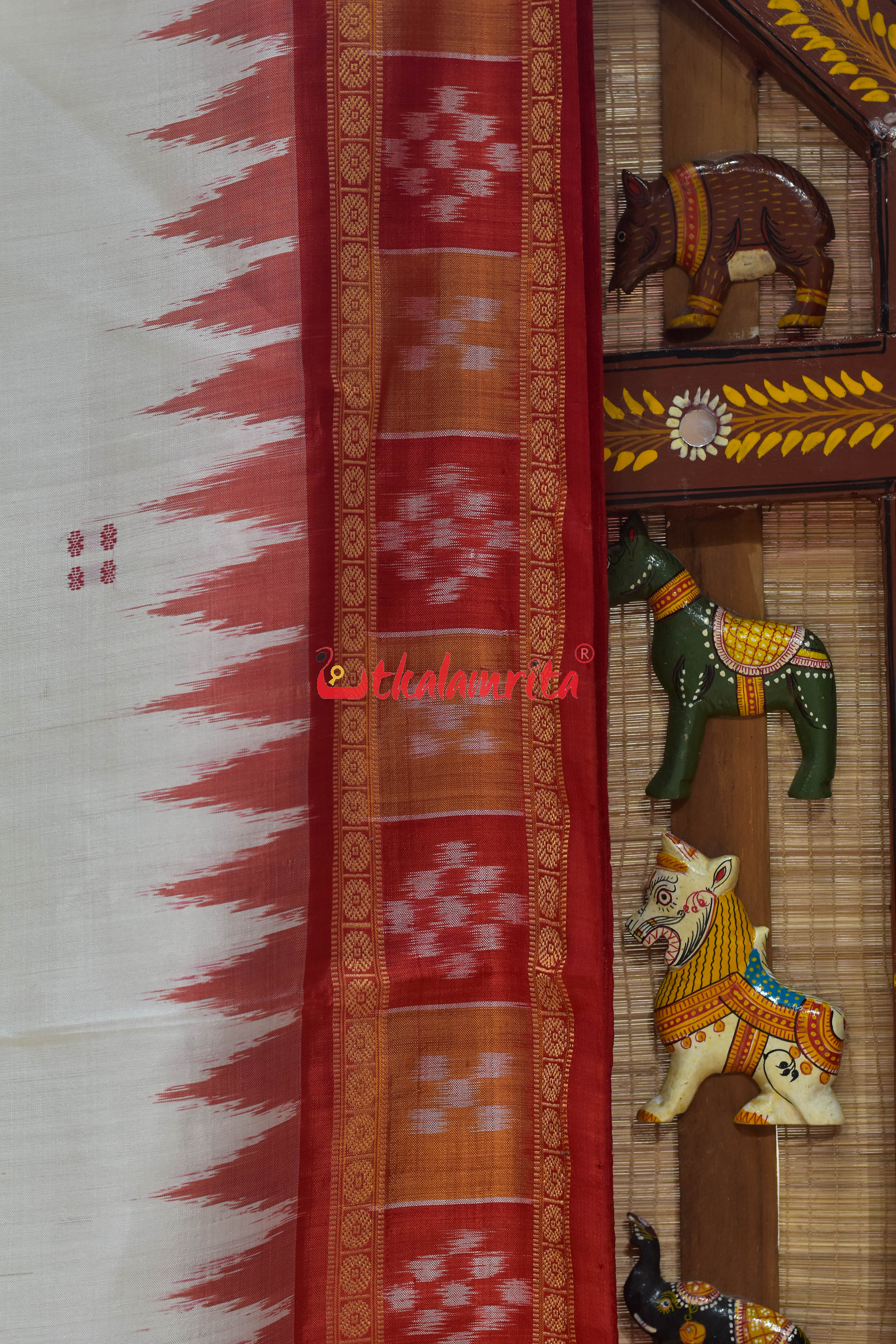 Red Orange Pasapali with Swastik Anchal Khandua Silk Saree