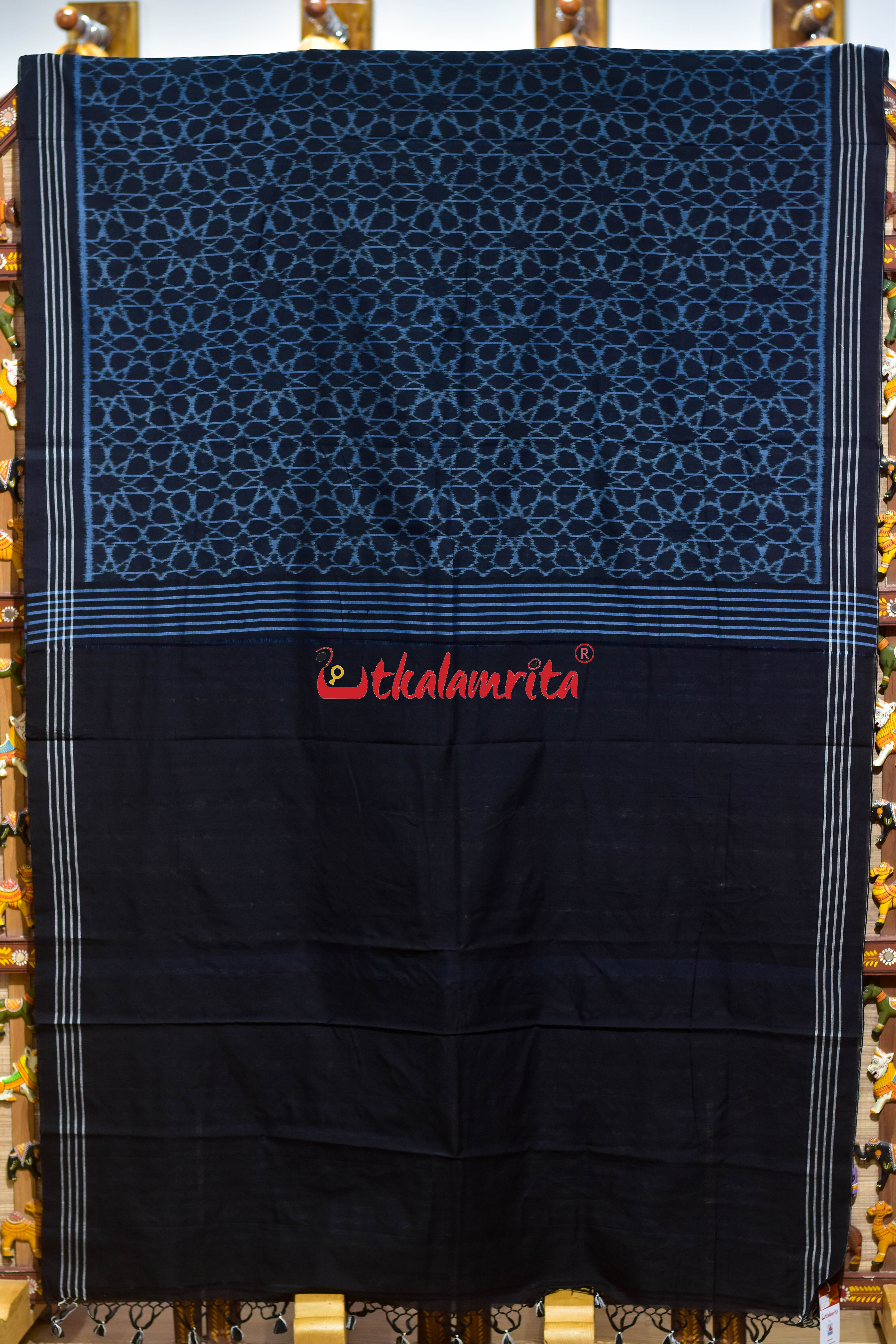Black Mandala Art Khandua Cotton Saree