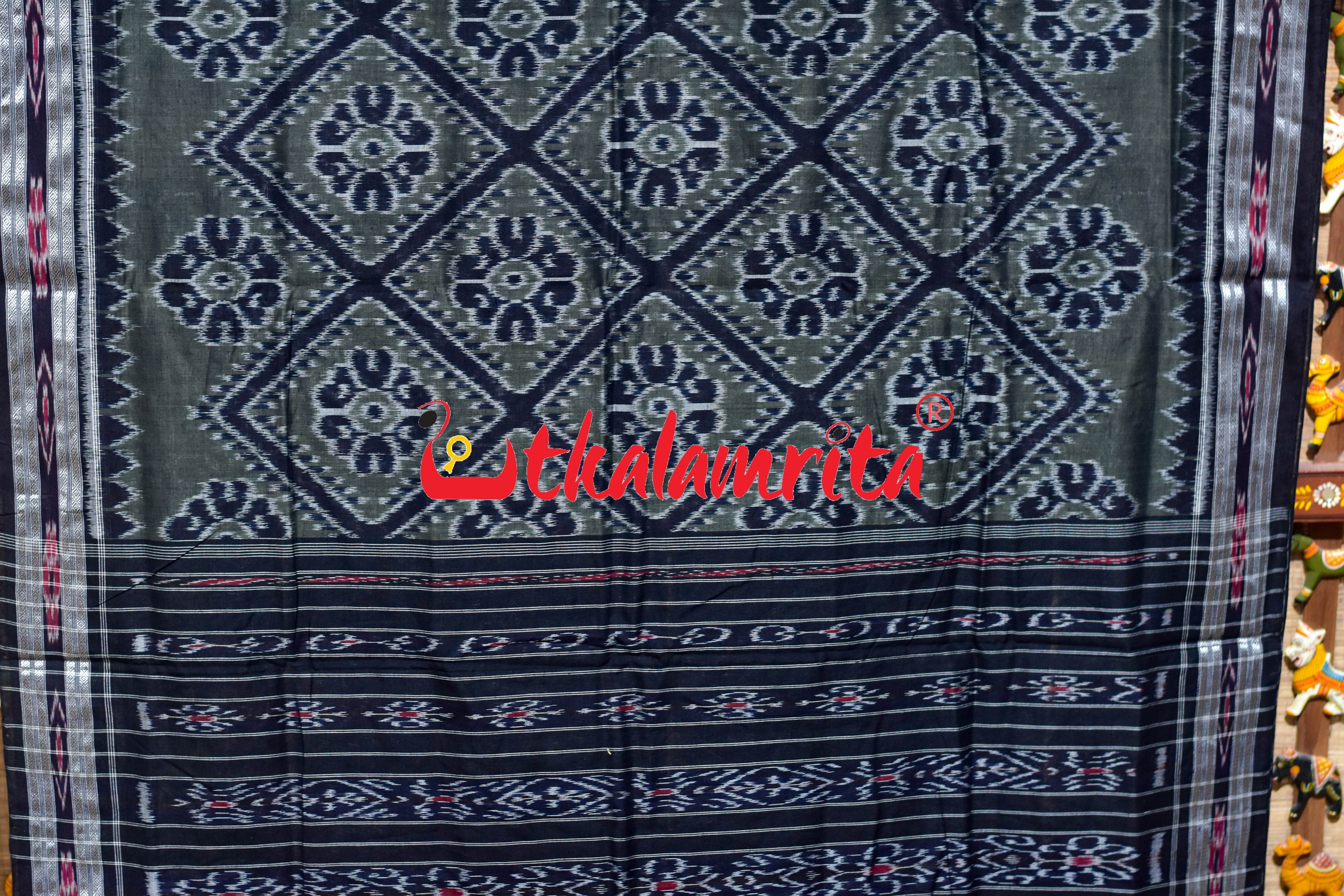 Olive Black Bada Phula Khandua Cotton Saree