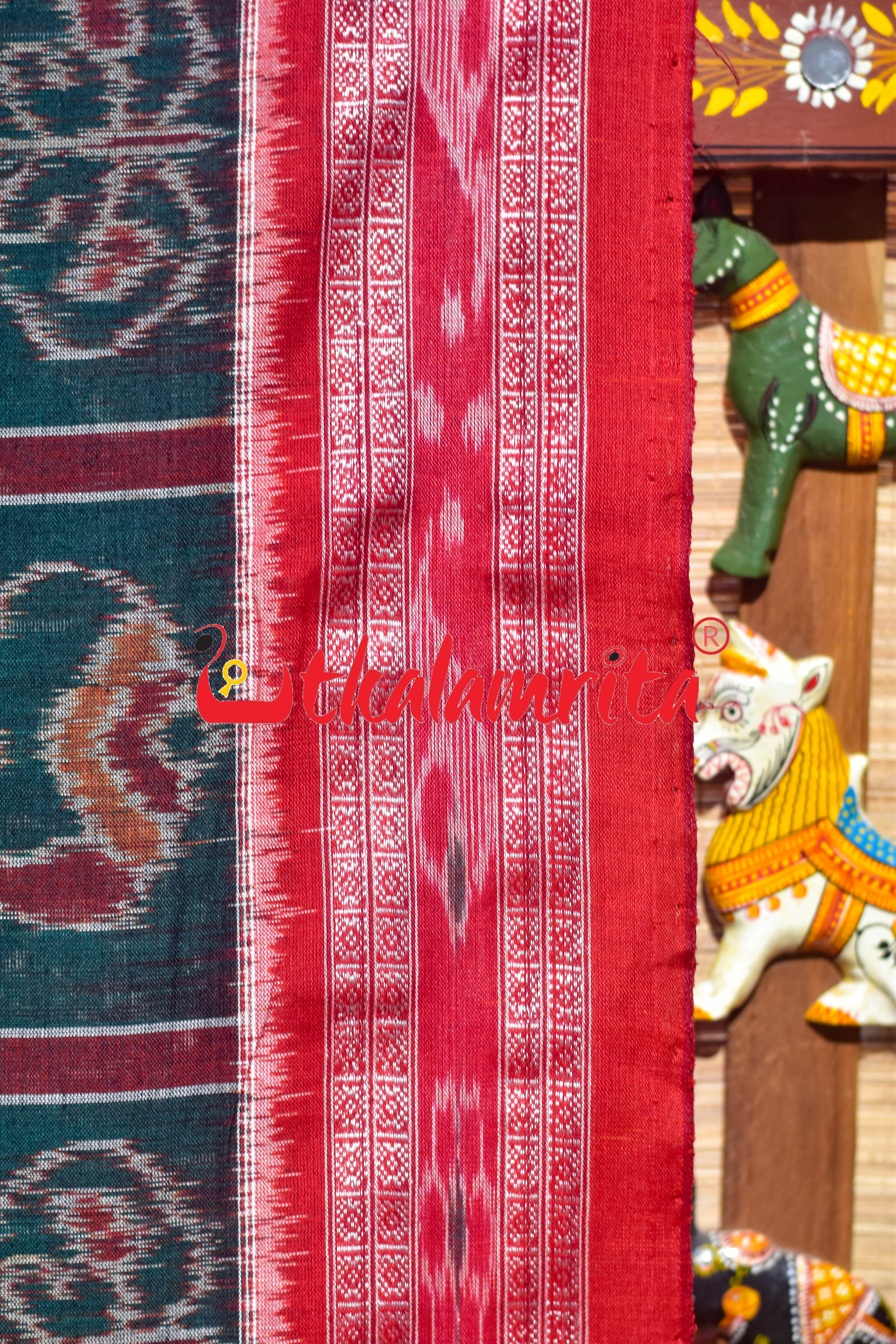 Bottle Green Nabakothi Khandua Cotton Saree
