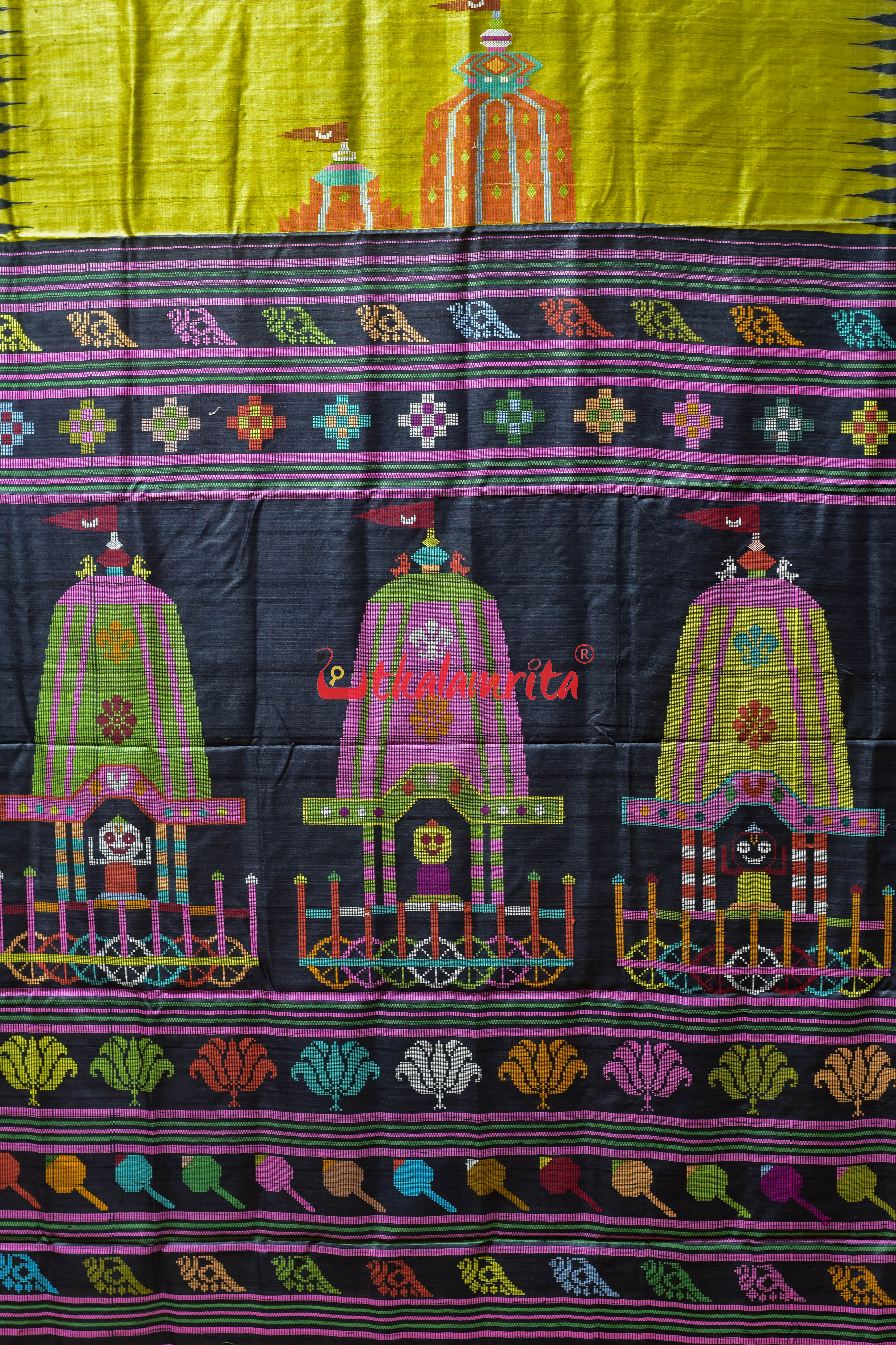 Lemon Yellow Ratha Jatra Gopalpur Tussar Silk Saree
