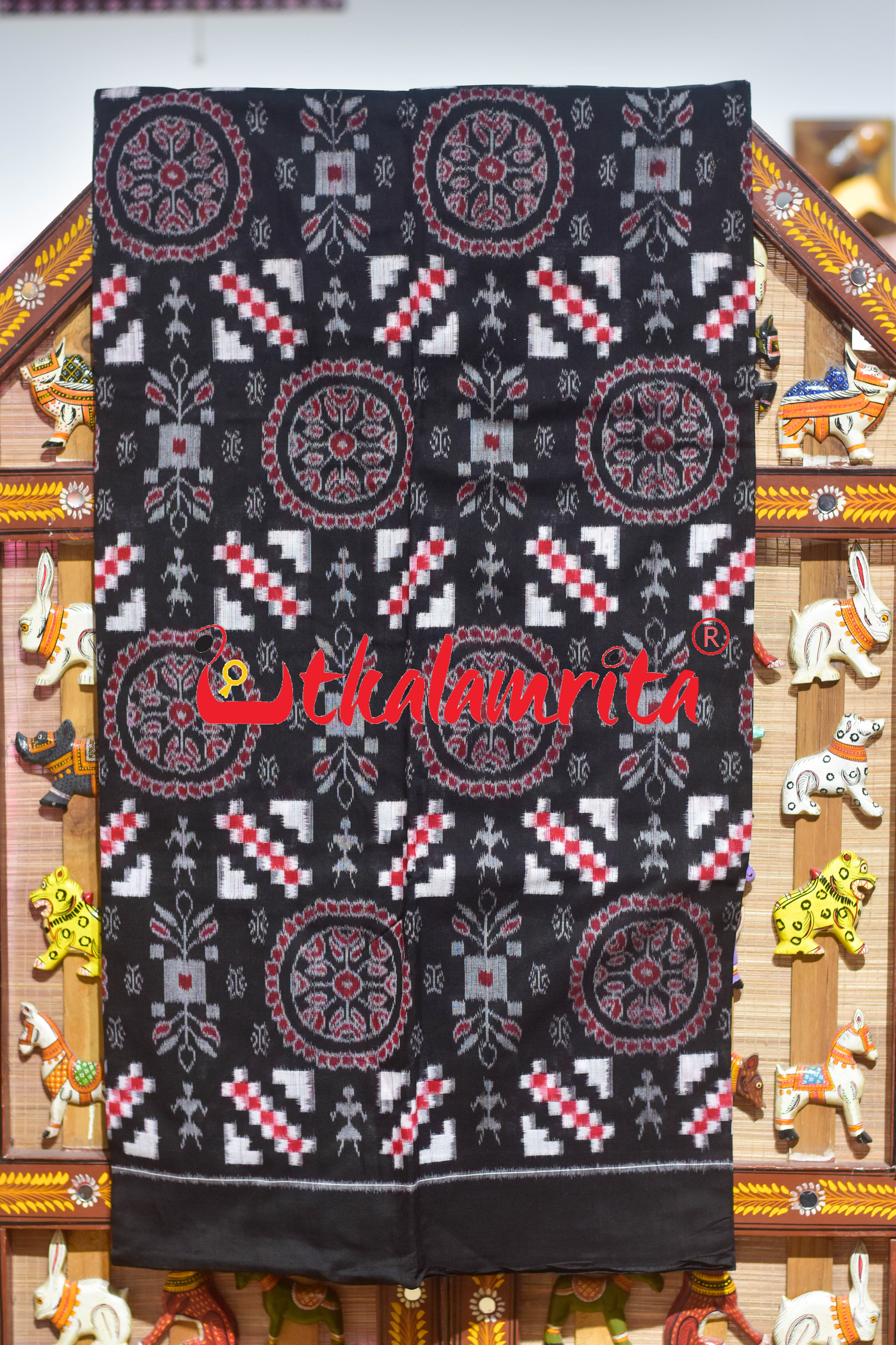 Black Red Jhoti Pasapali Sambalpuri Cotton Dress Set