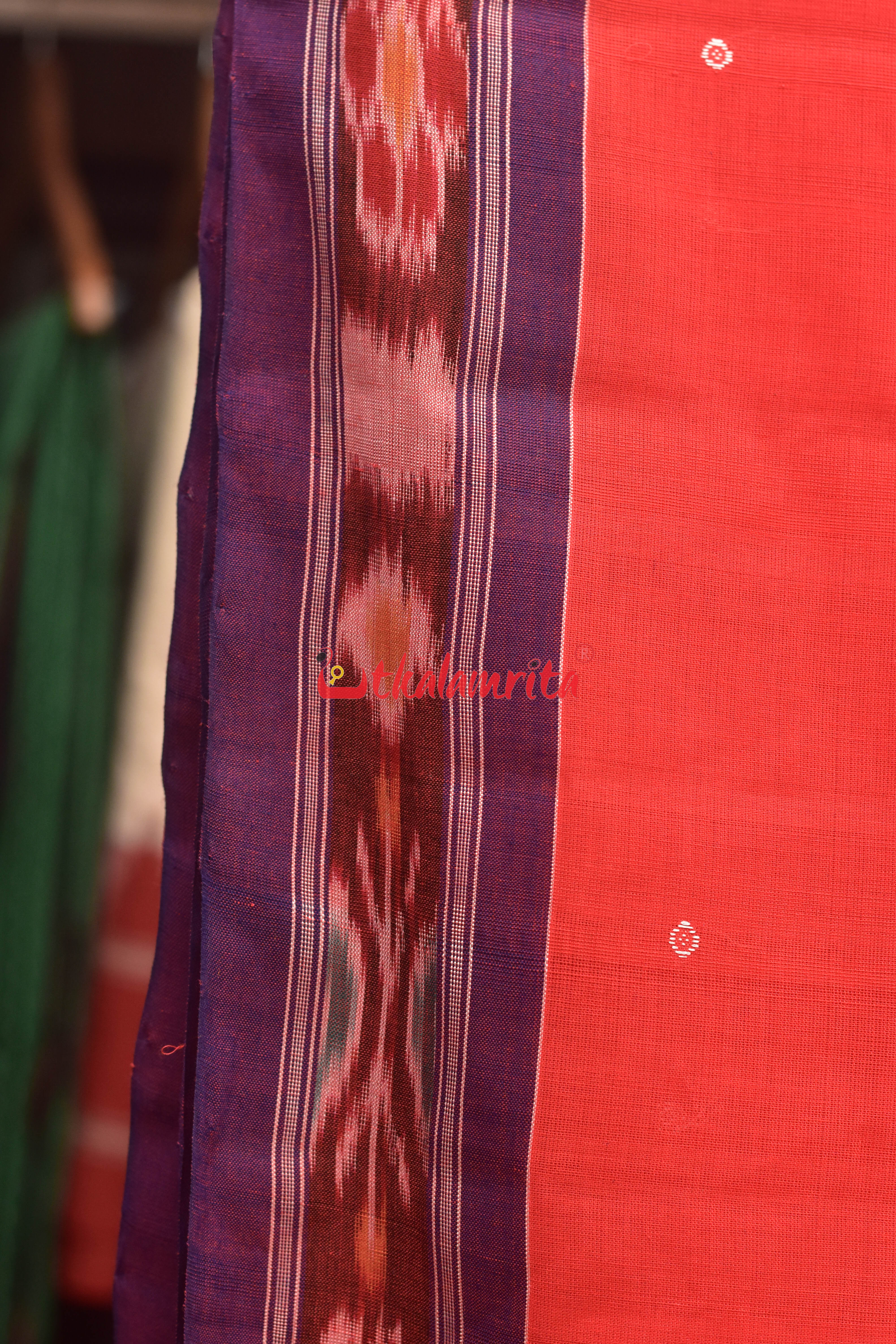 Tomato Red Pittala Single Cotton Saree