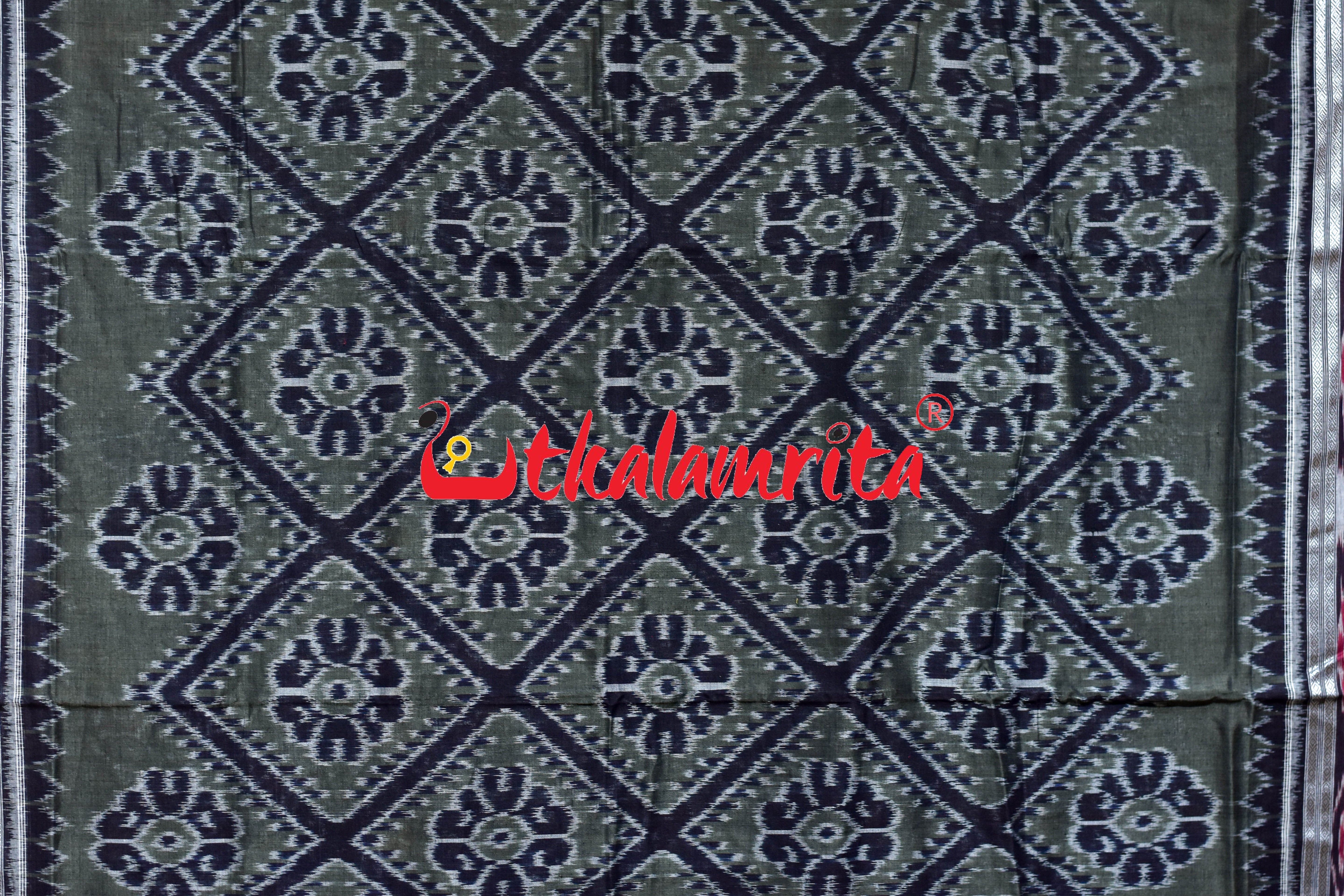 Olive Black Bada Phula Khandua Cotton Saree