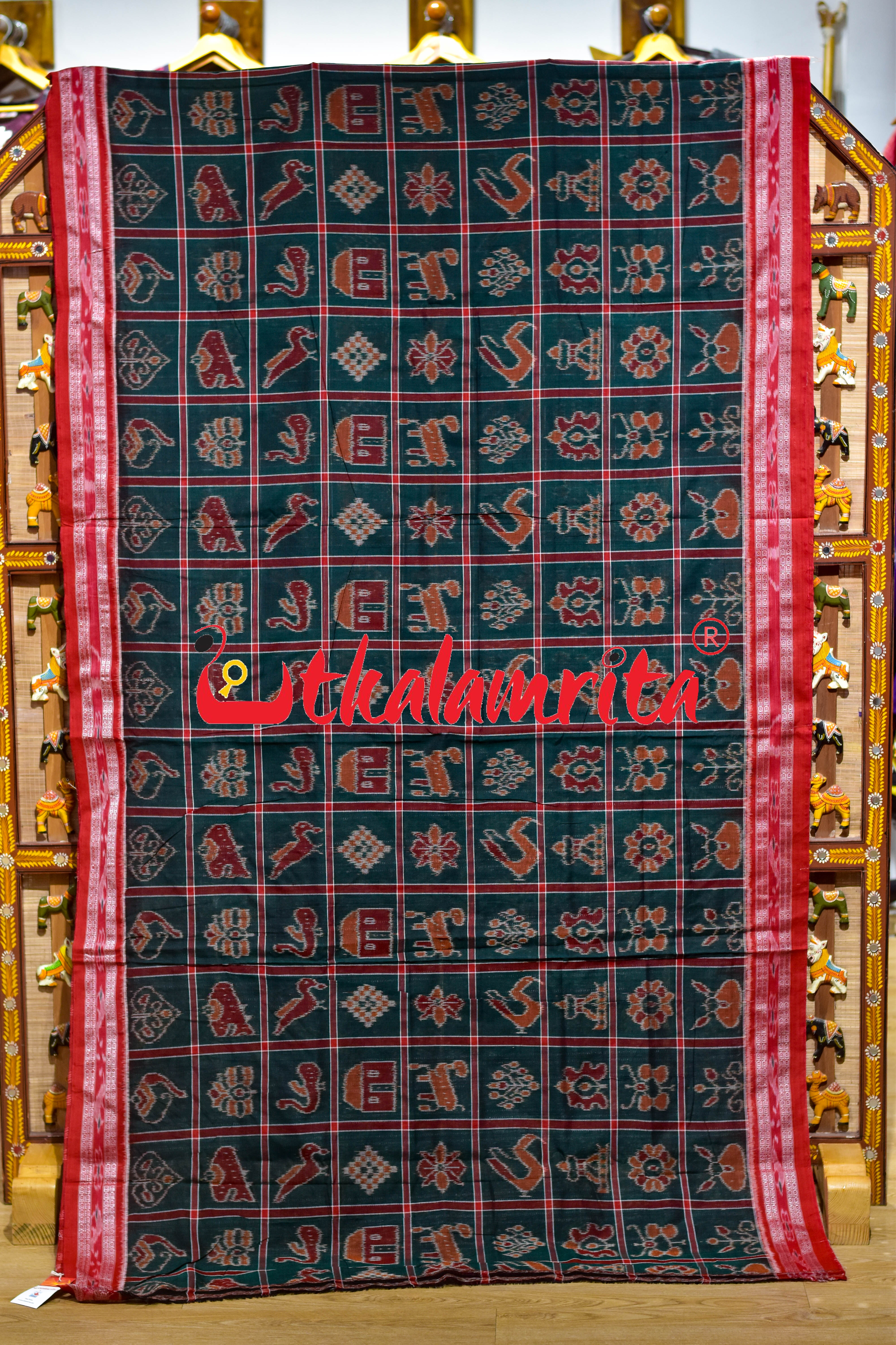 Bottle Green Nabakothi Khandua Cotton Saree