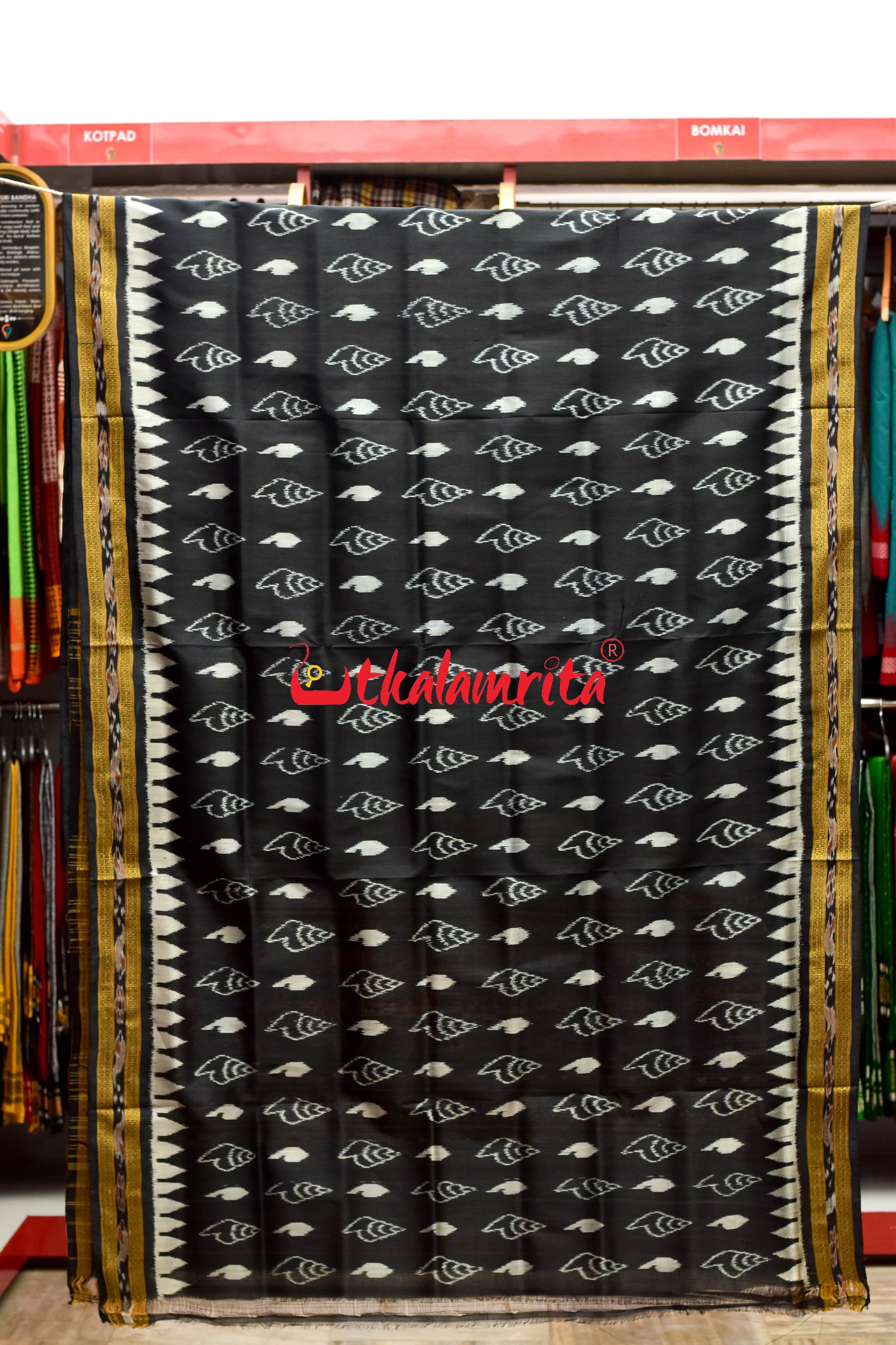 Black Sankha Khandua Silk Saree