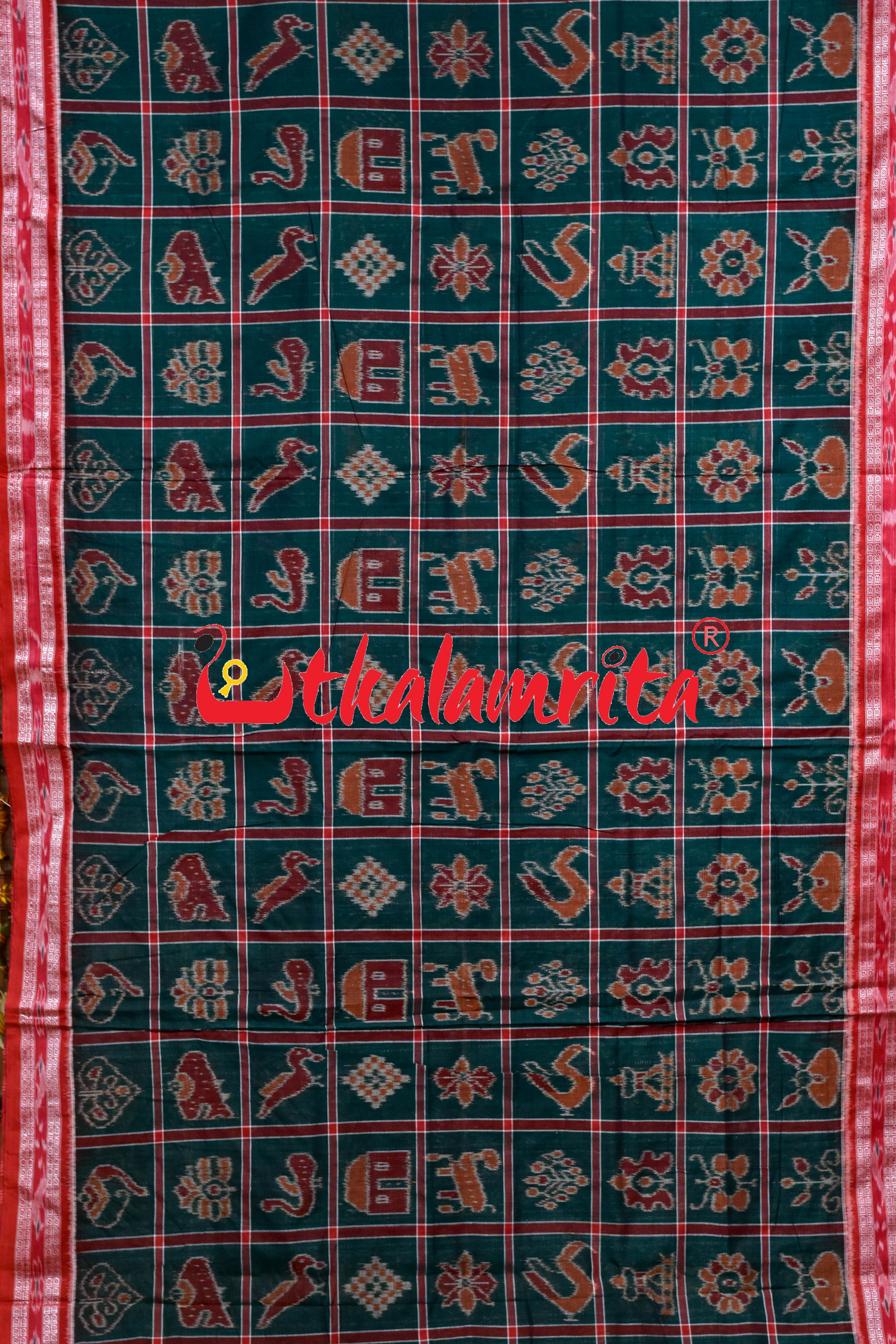 Bottle Green Nabakothi Khandua Cotton Saree