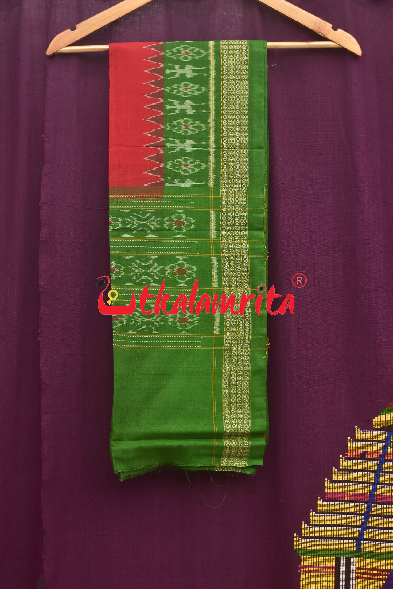 Green Red Standing Tribal Sambalpuri Dress Set