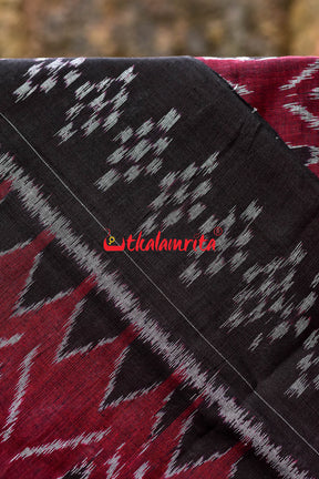 Maroon Diagonal Flower Khandua Cotton Saree