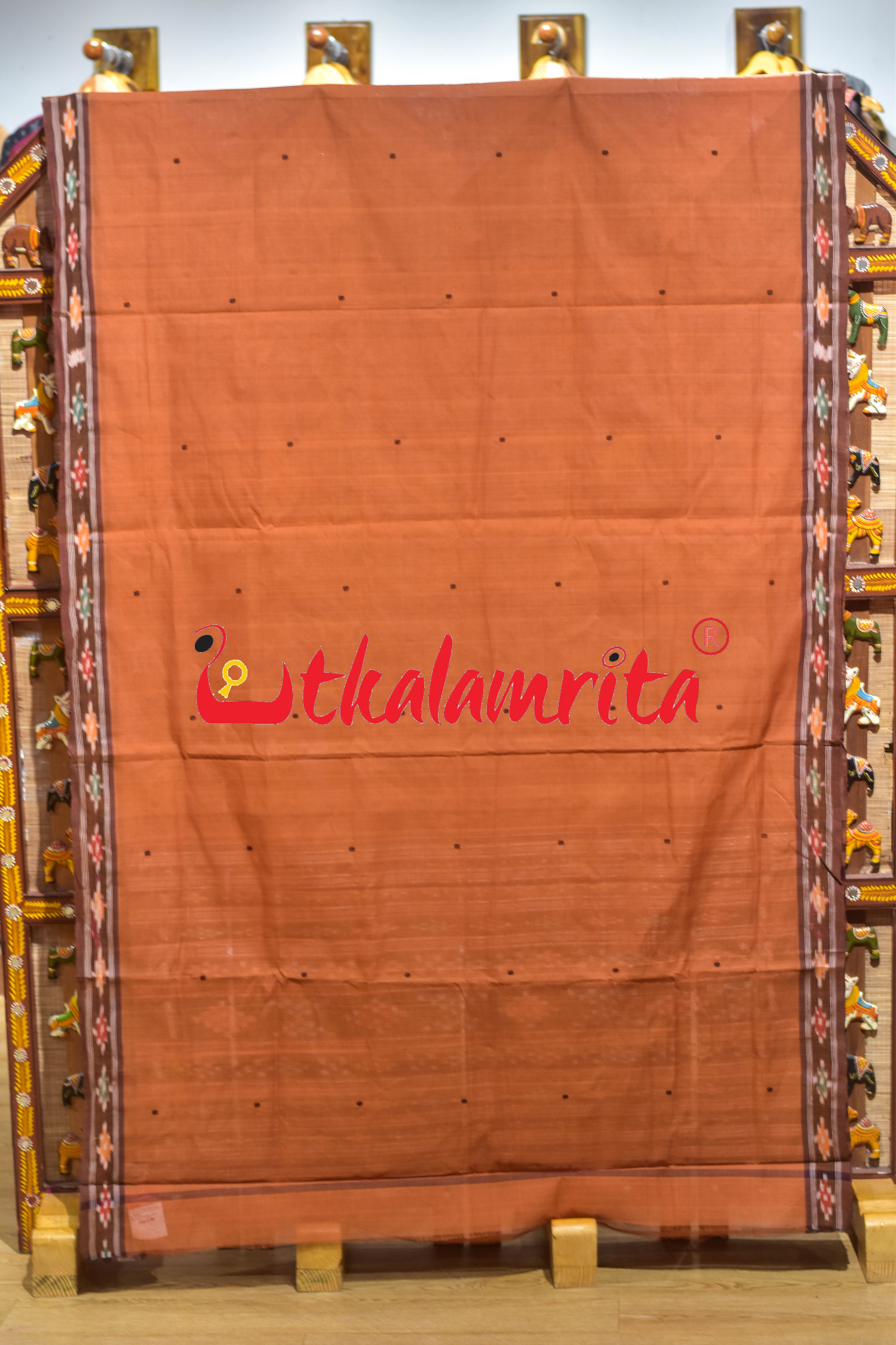 Brown Single Buti Pittala Single Cotton Saree