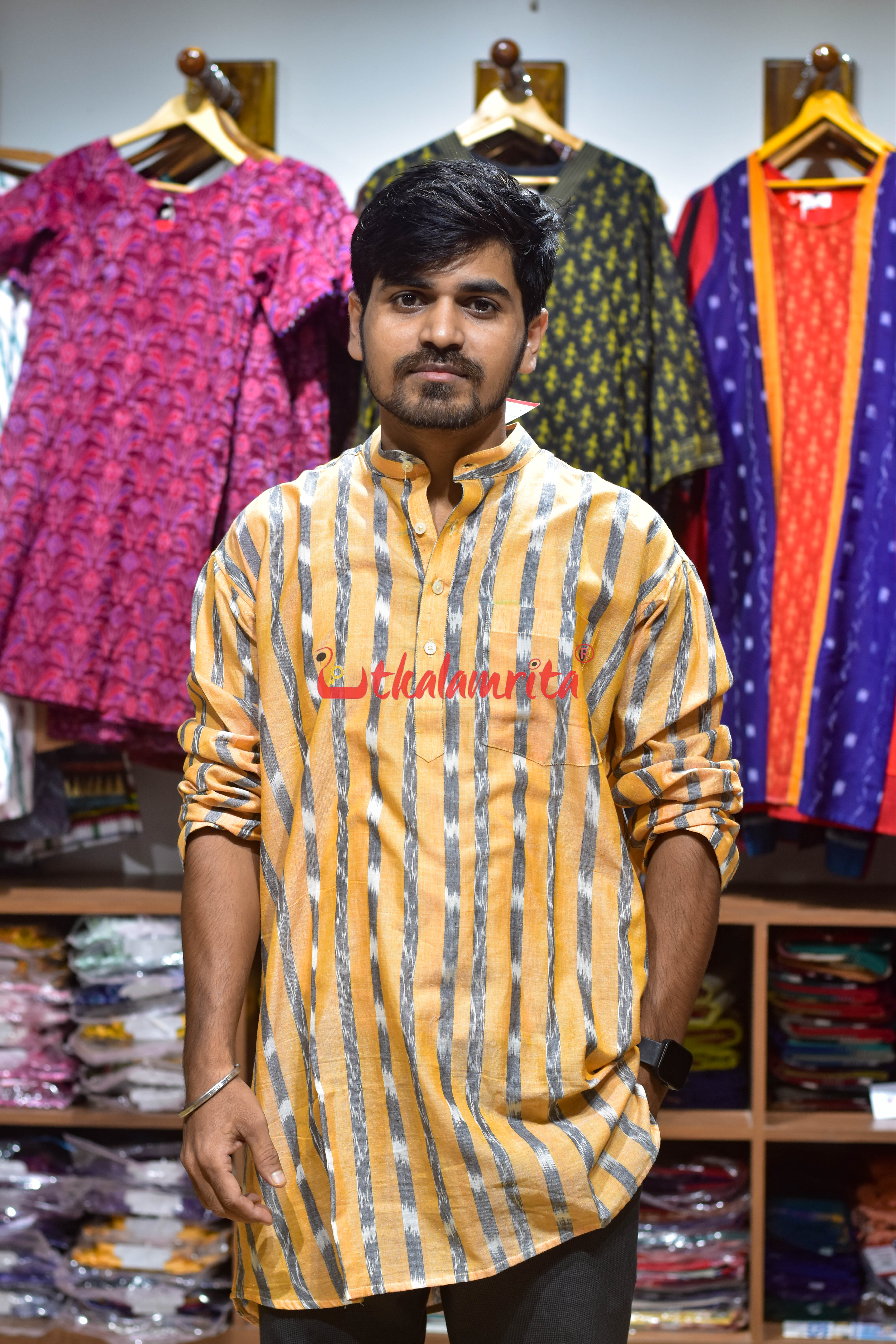 Chandan Grey Lines (Men's Short Kurta)