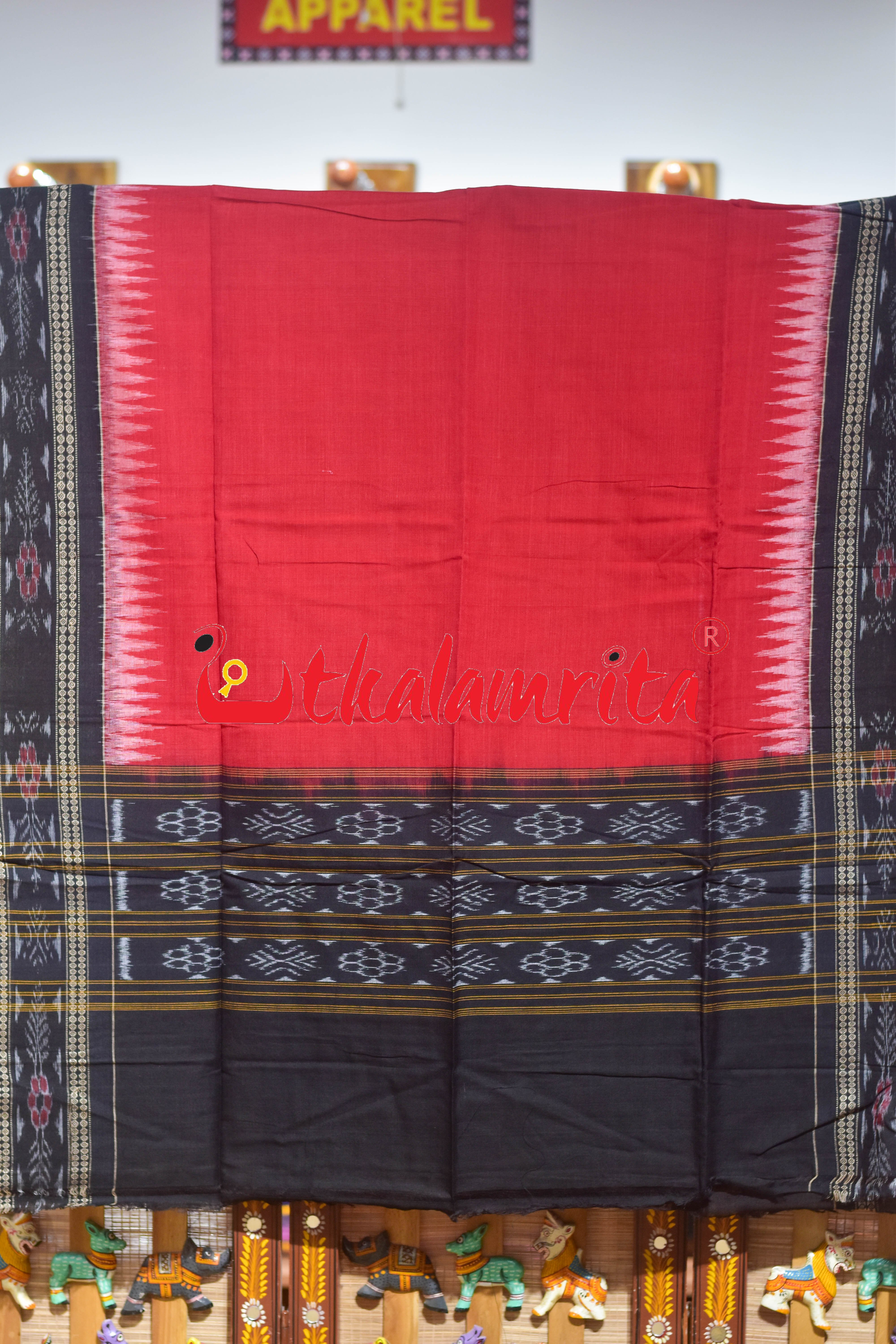 Black Red Jhoti Pasapali Sambalpuri Cotton Dress Set