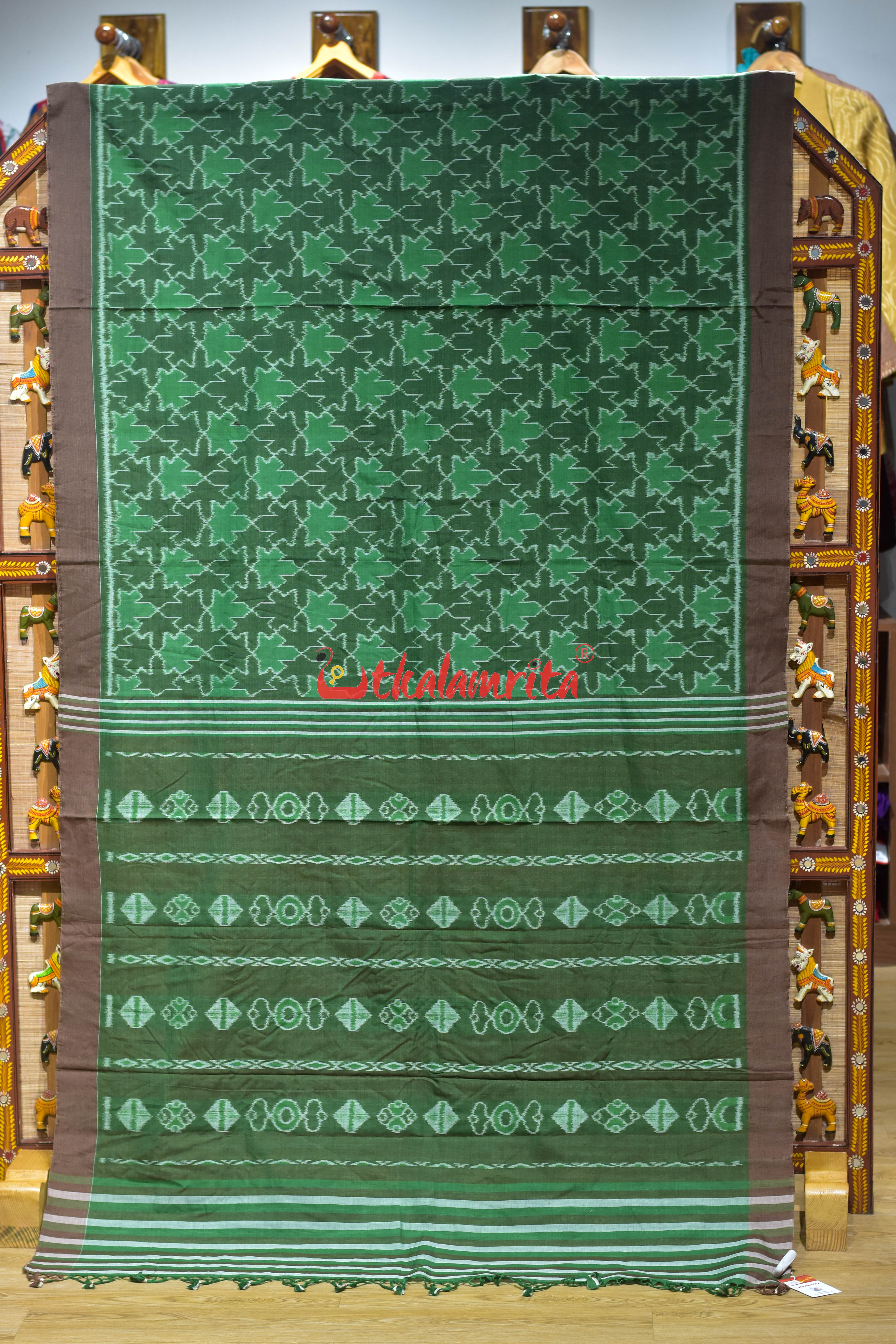 Kalara Patra Green Khandua Ikat Cotton Saree
