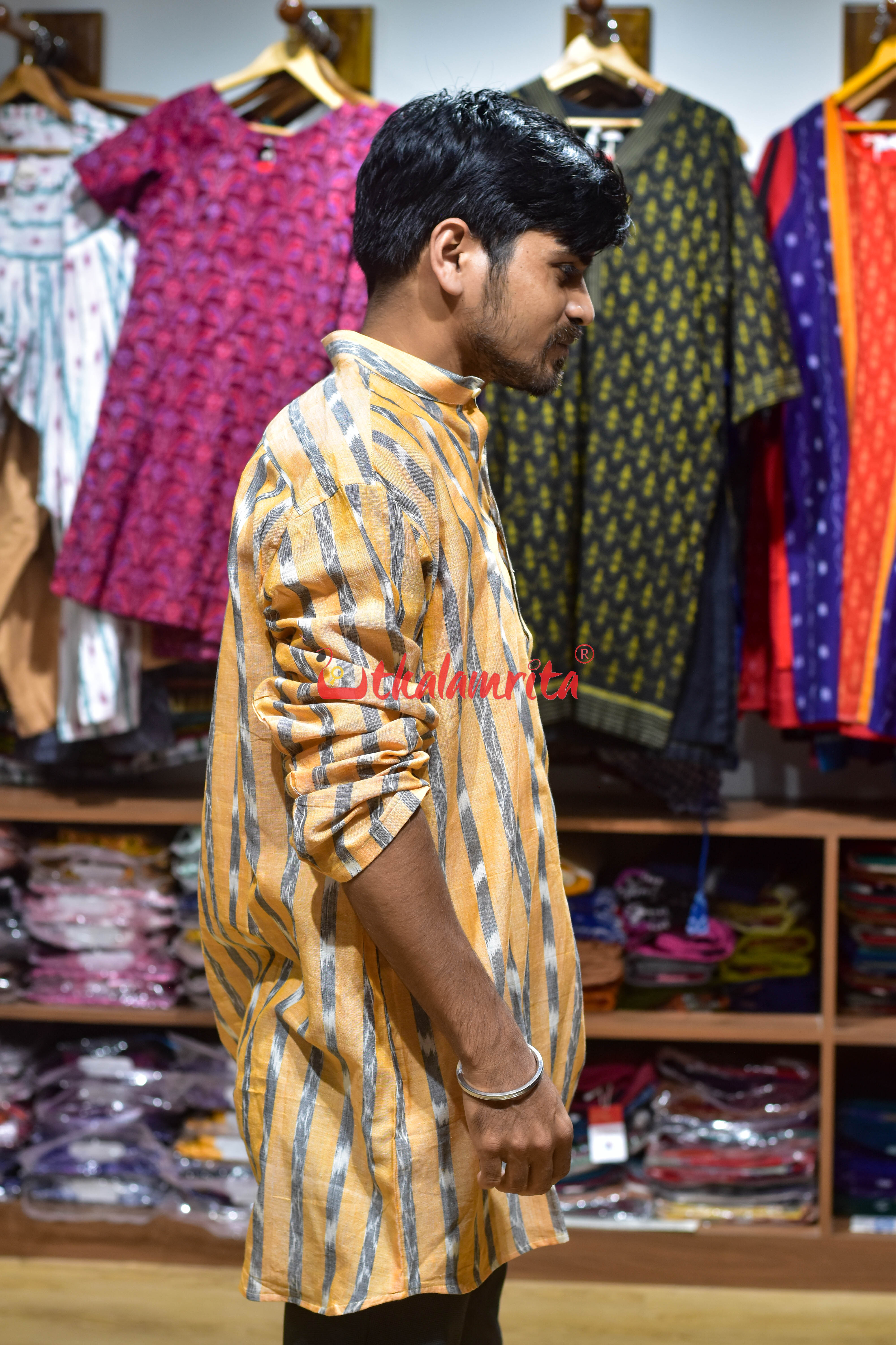 Chandan Grey Lines (Men's Short Kurta)