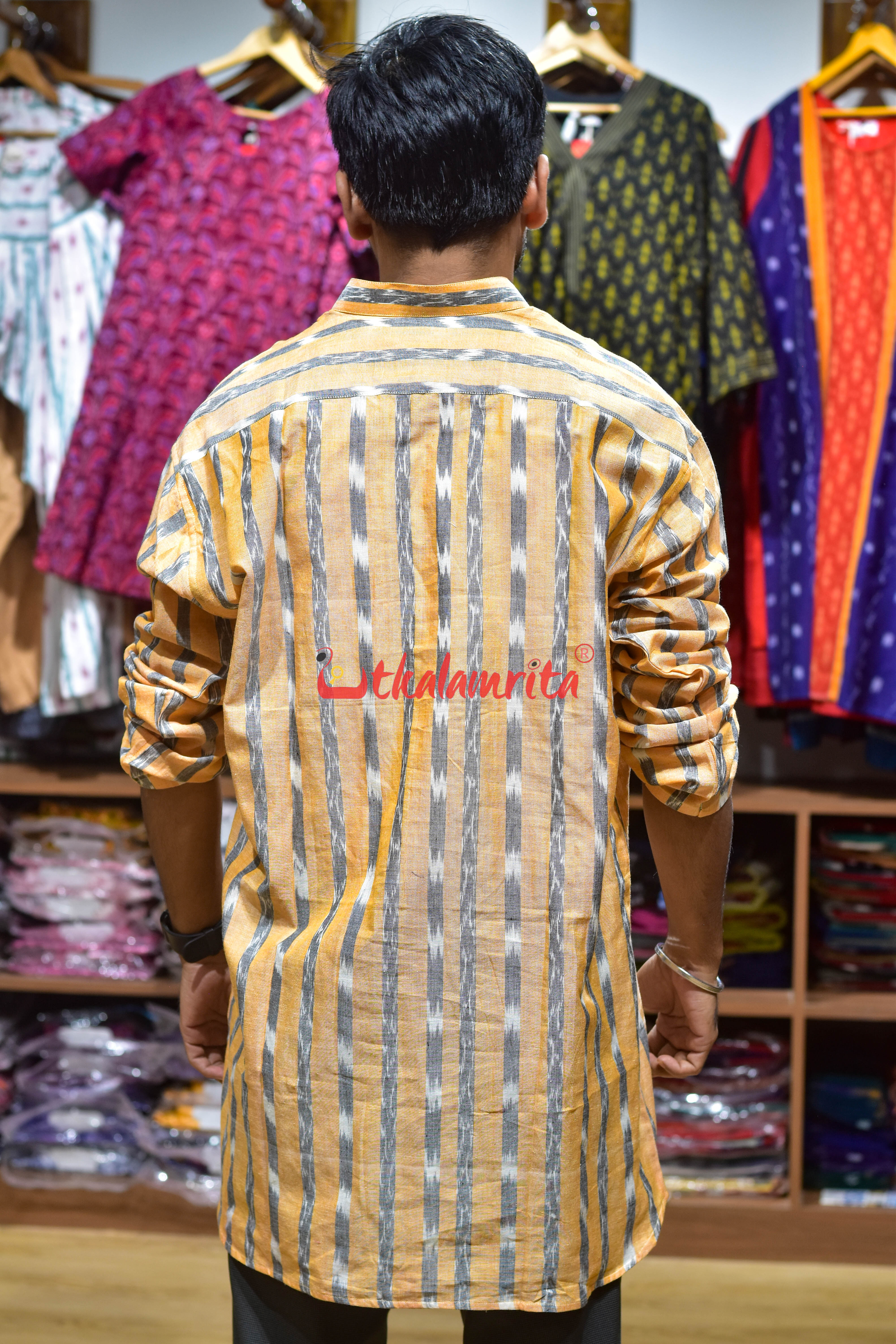 Chandan Grey Lines (Men's Short Kurta)