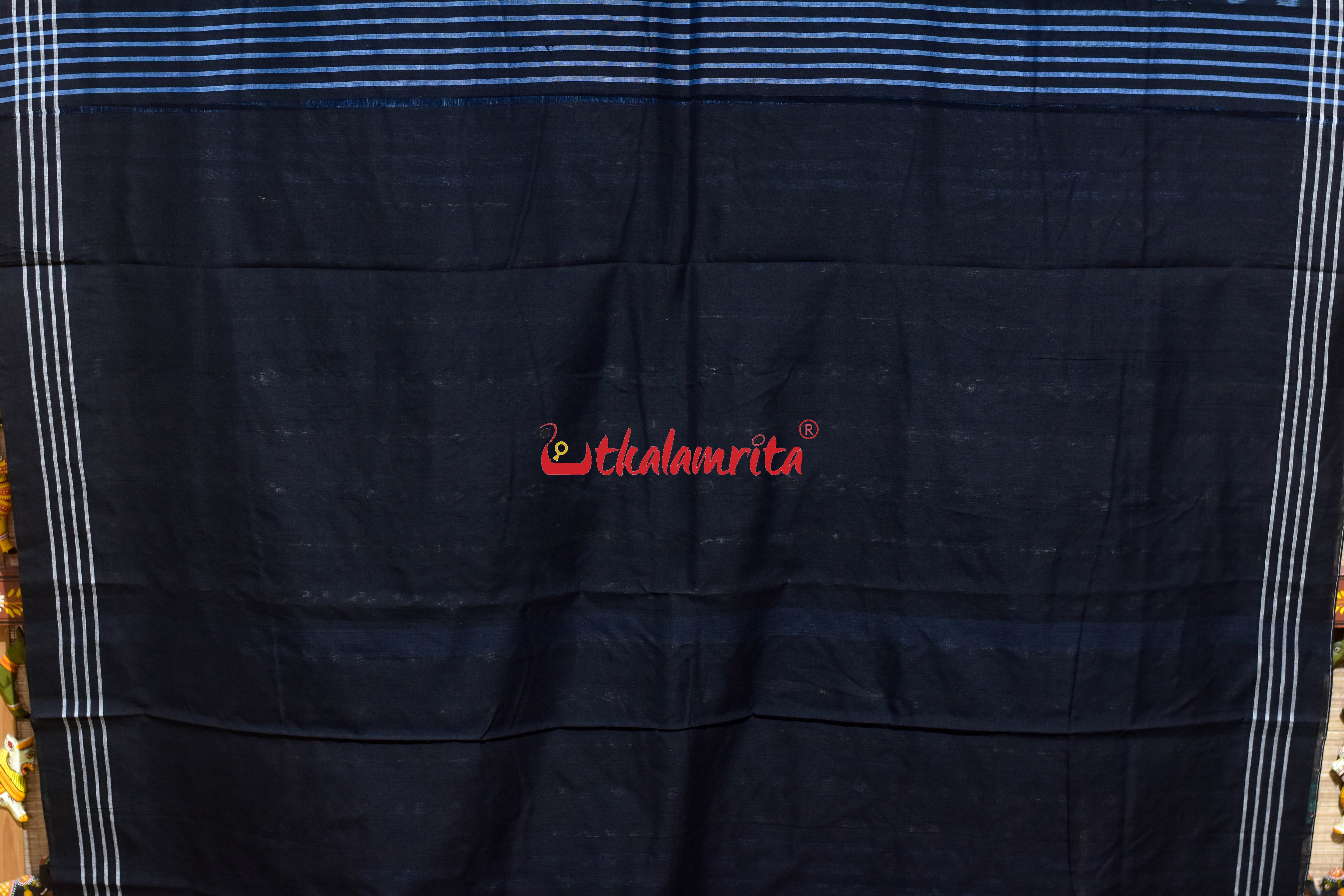 Black Mandala Art Khandua Cotton Saree