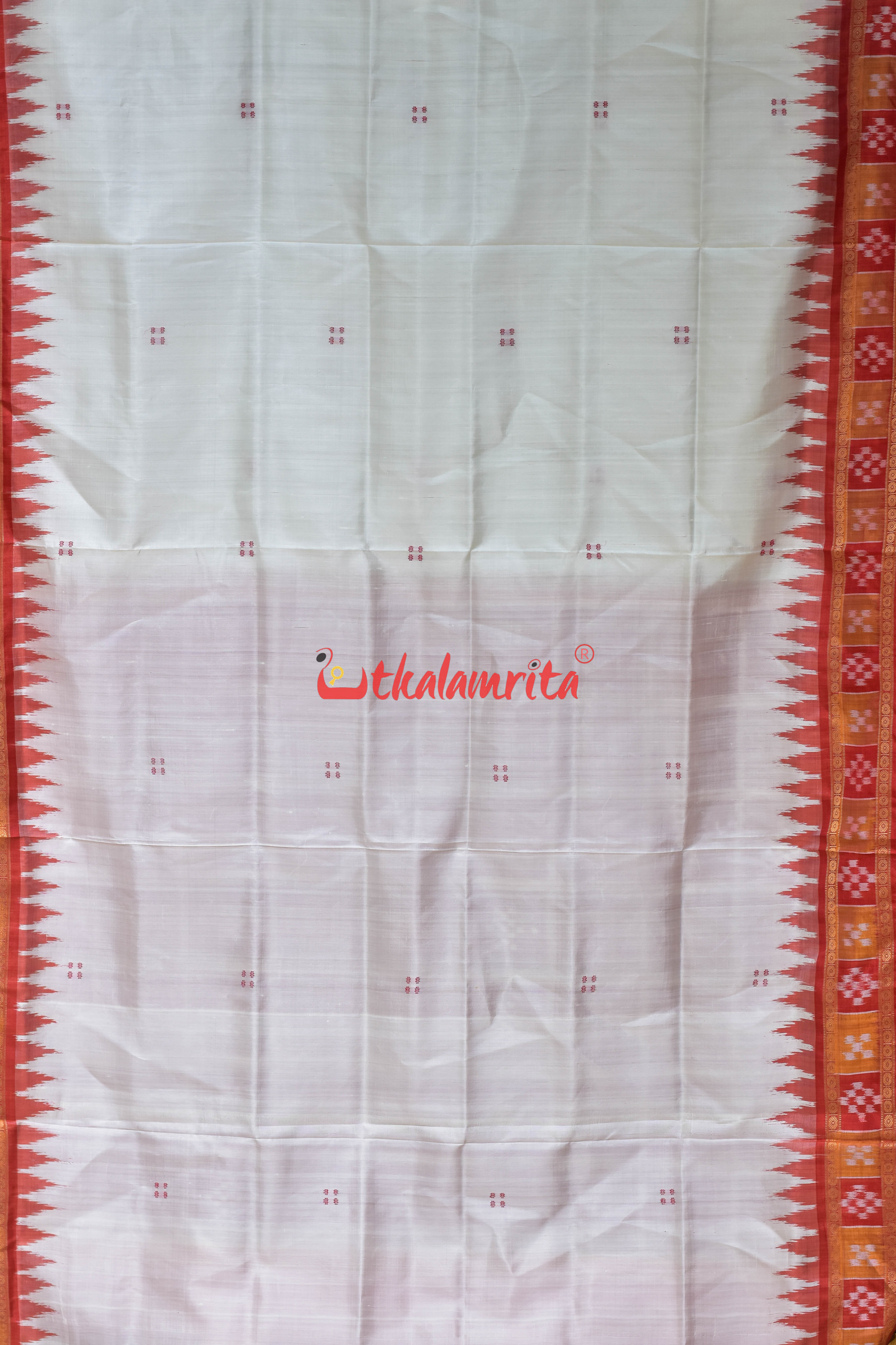 Red Orange Pasapali with Swastik Anchal Khandua Silk Saree