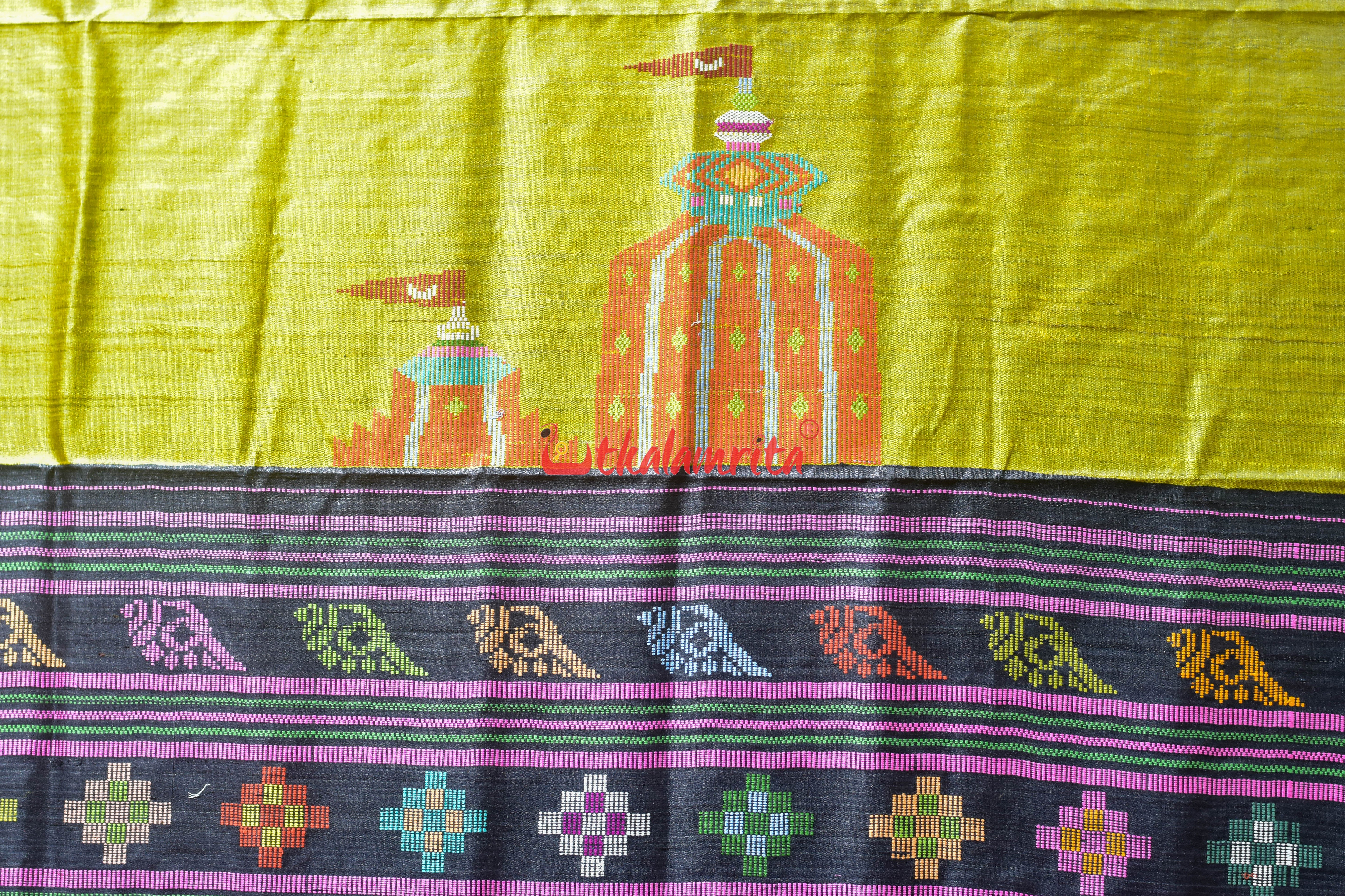Lemon Yellow Ratha Jatra Gopalpur Tussar Silk Saree