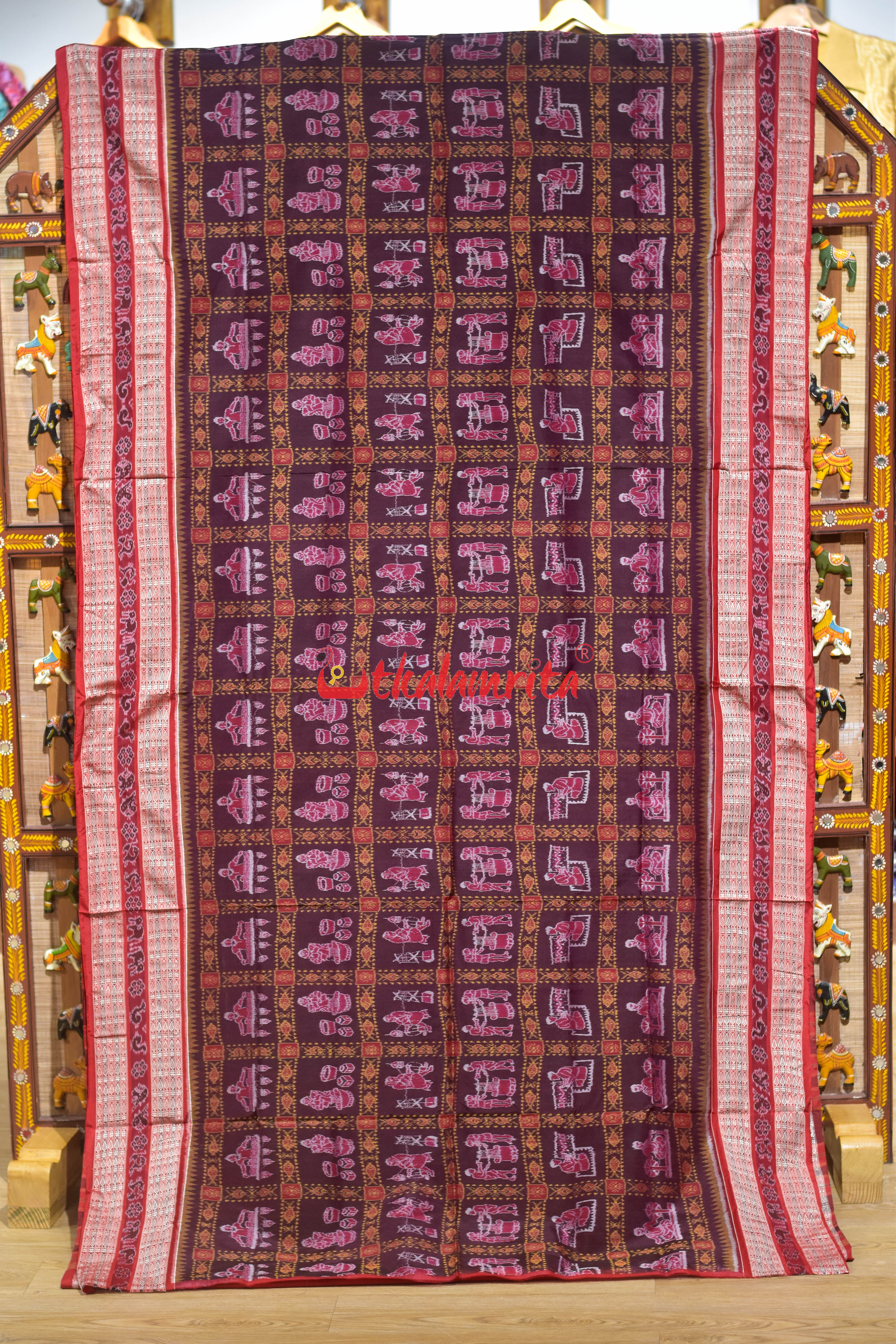 Brown Peach Optical Illusions Sambalpuri Cotton Saree