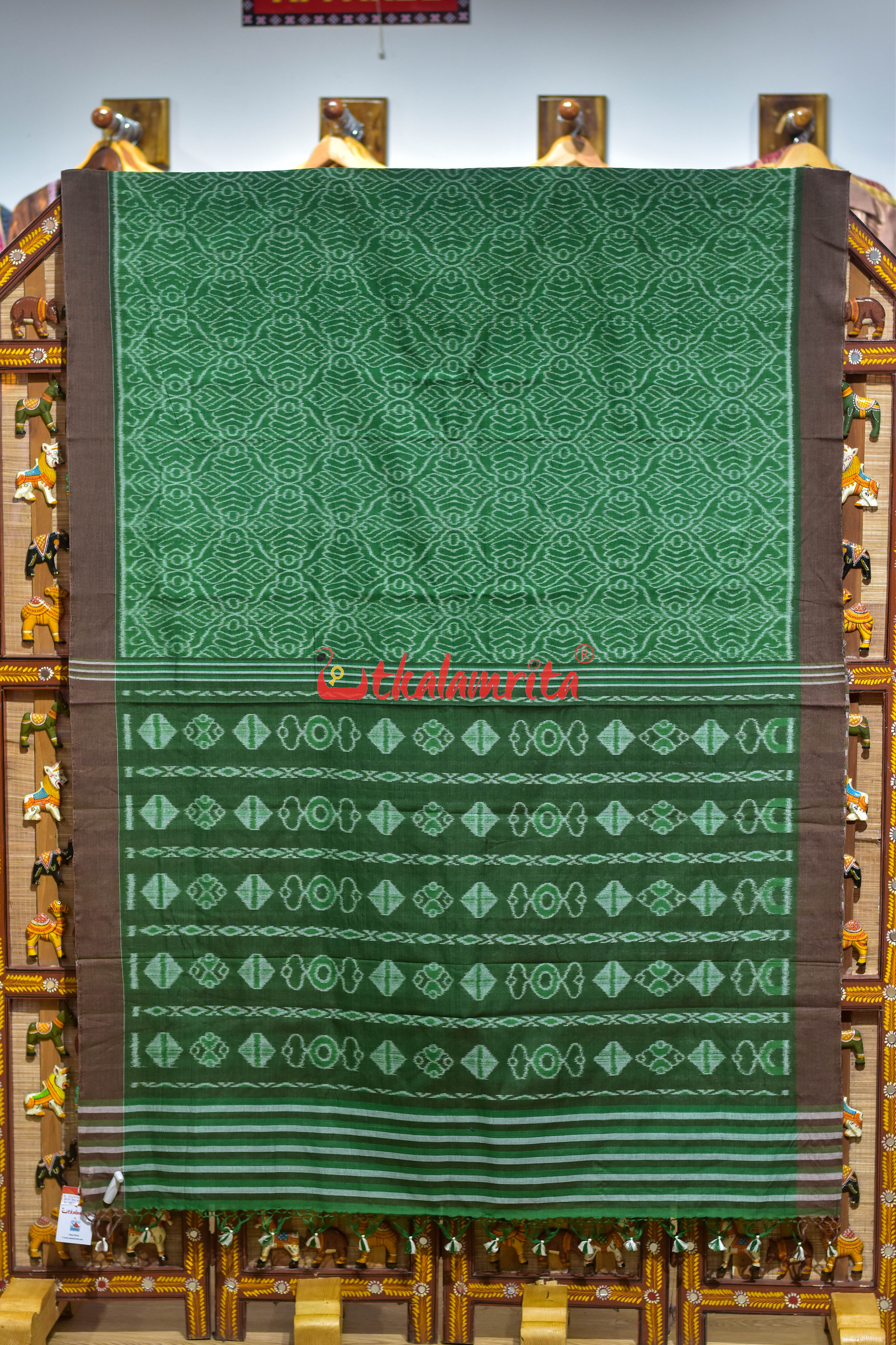 Green Sankha Khandua Ikat Cotton Saree