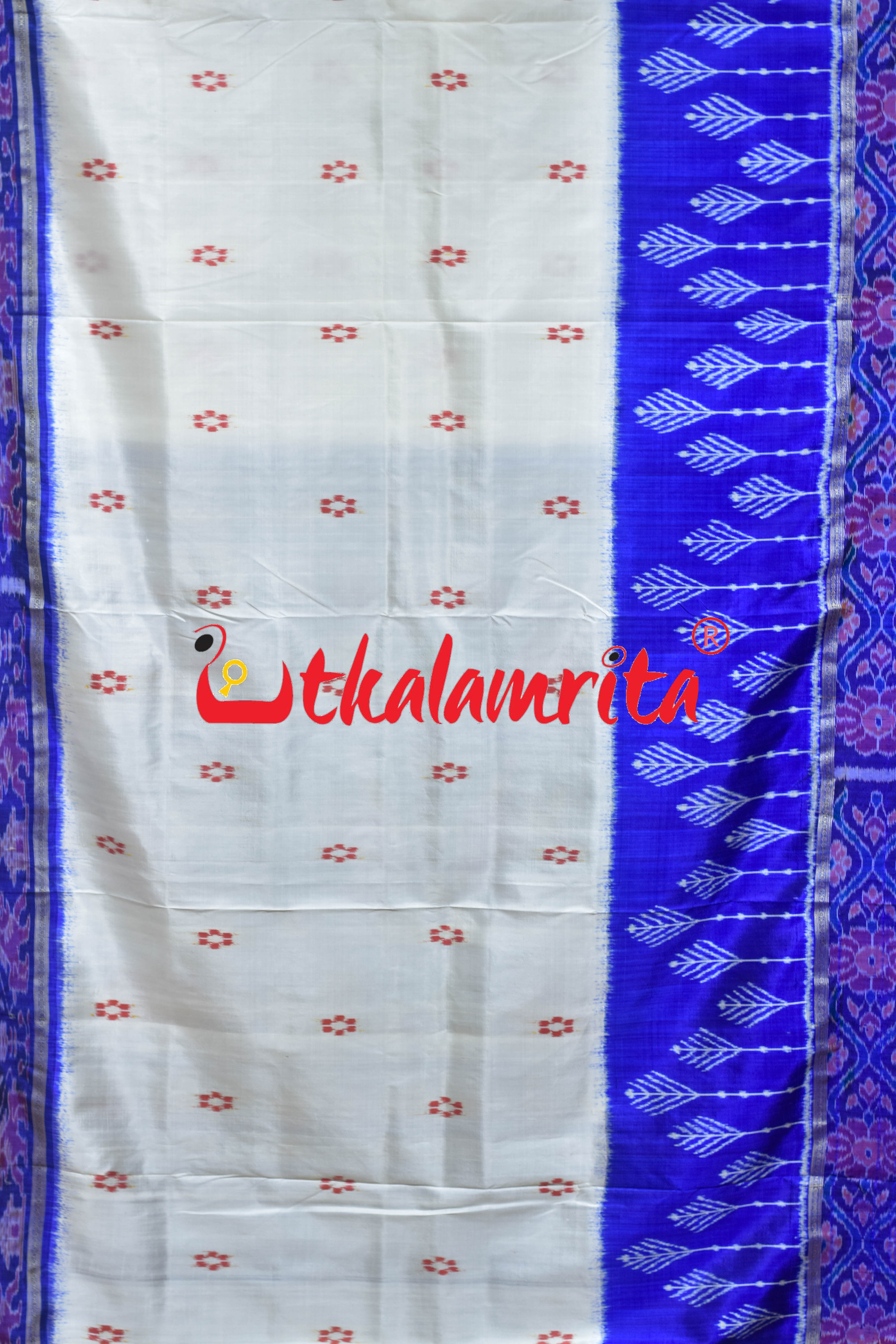 White Blue Di Pania Khandua Silk Saree