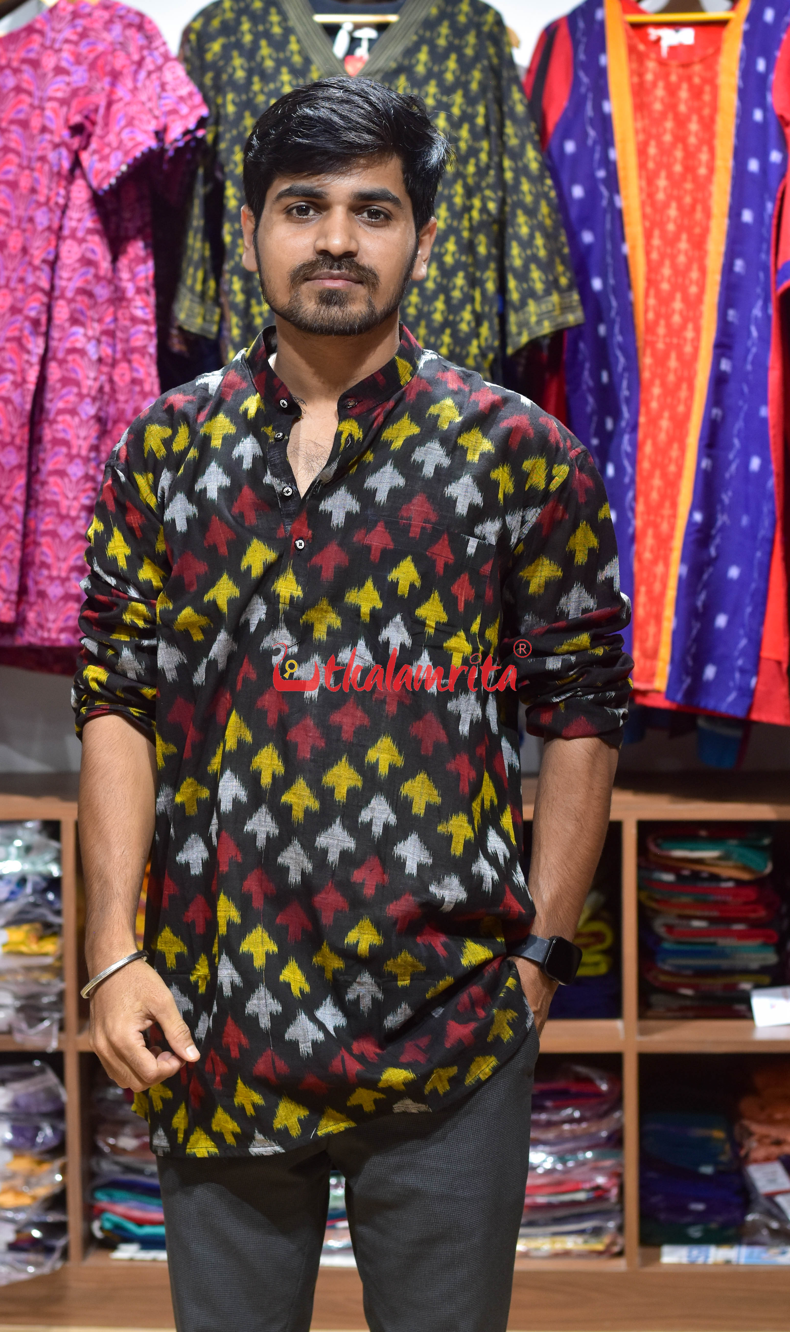 Black Multi Chaatu (Men's Short Kurta)