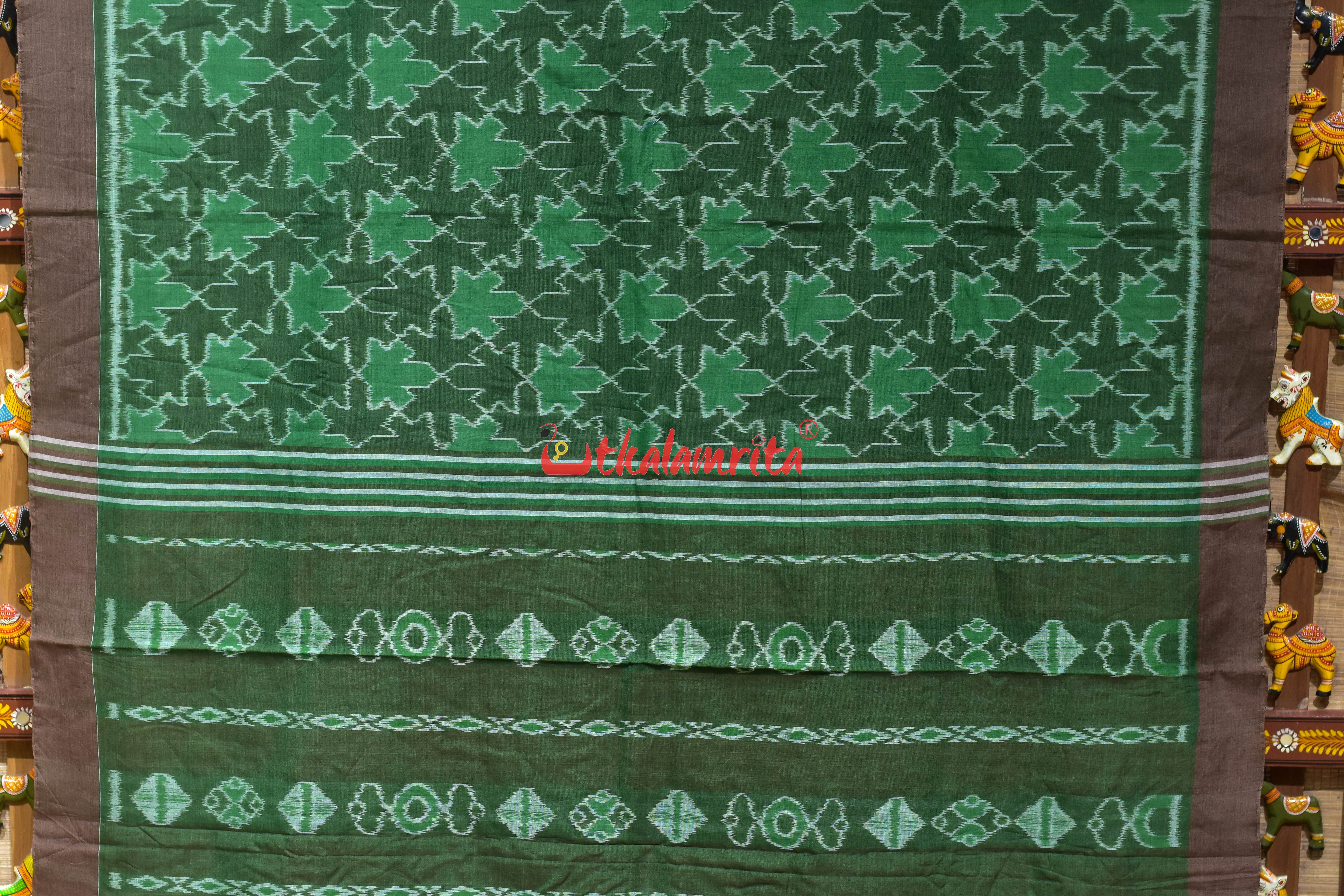 Kalara Patra Green Khandua Ikat Cotton Saree