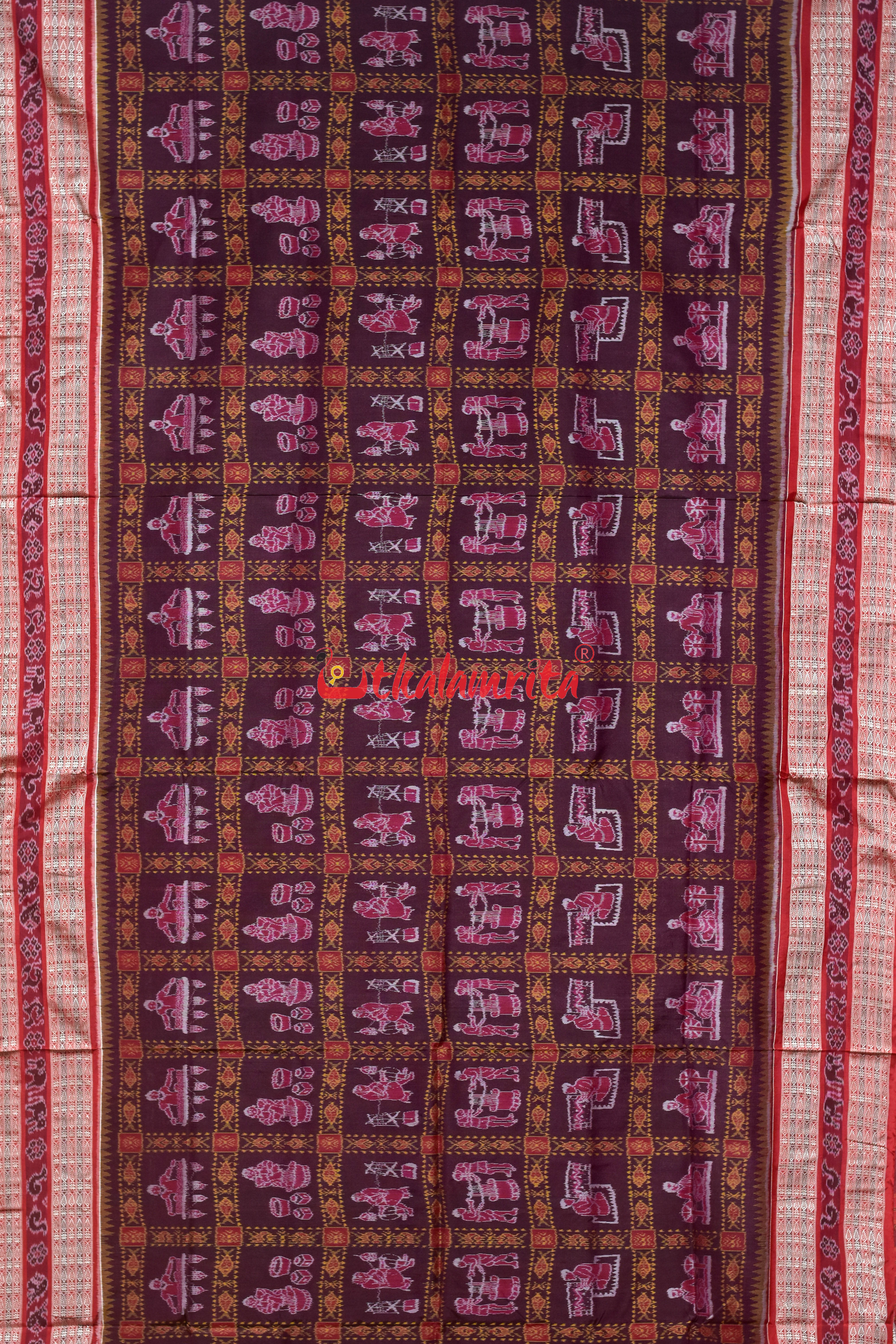 Brown Peach Optical Illusions Sambalpuri Cotton Saree