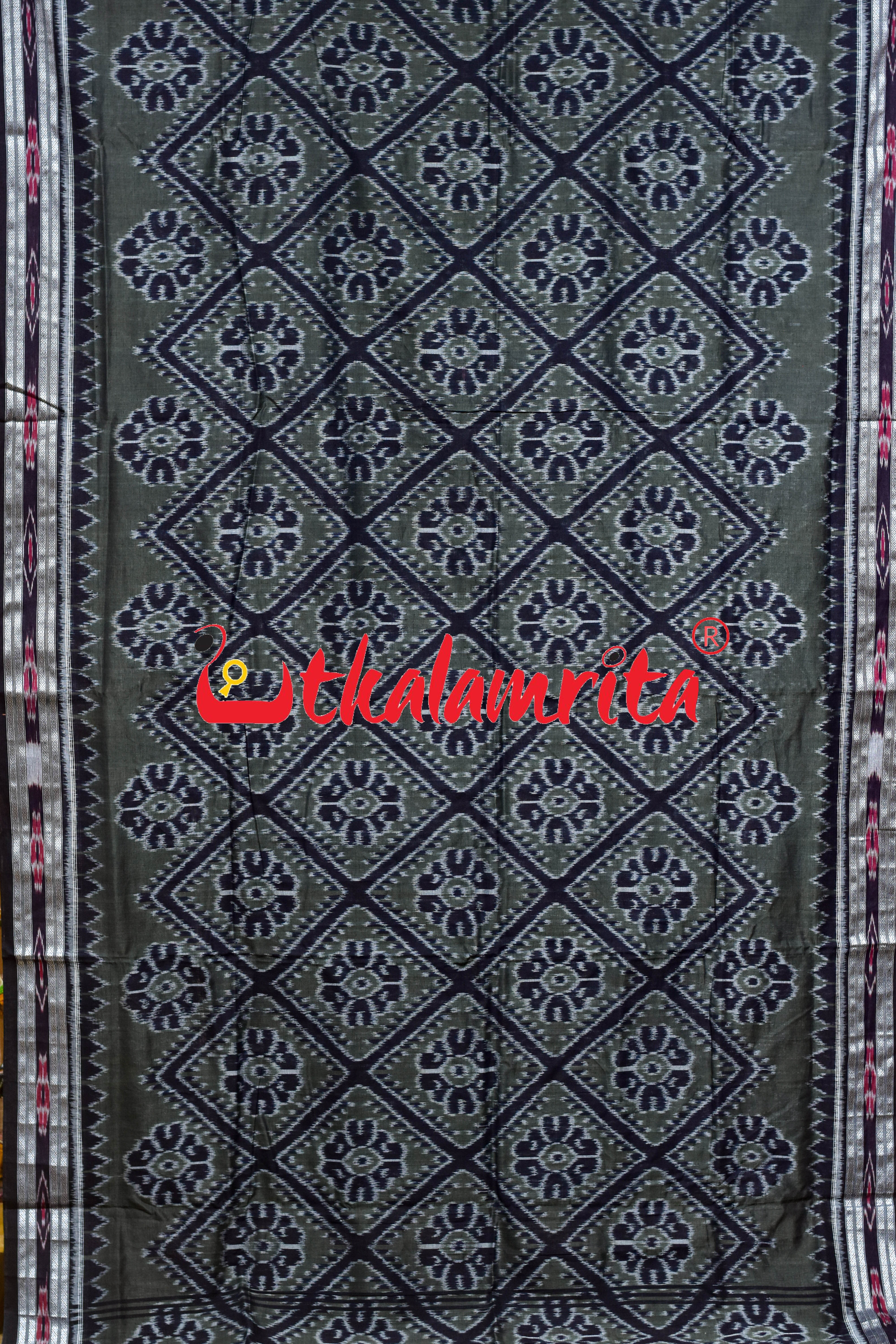 Olive Black Bada Phula Khandua Cotton Saree