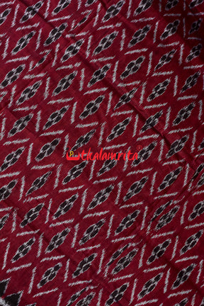 Maroon Diagonal Flower Khandua Cotton Saree