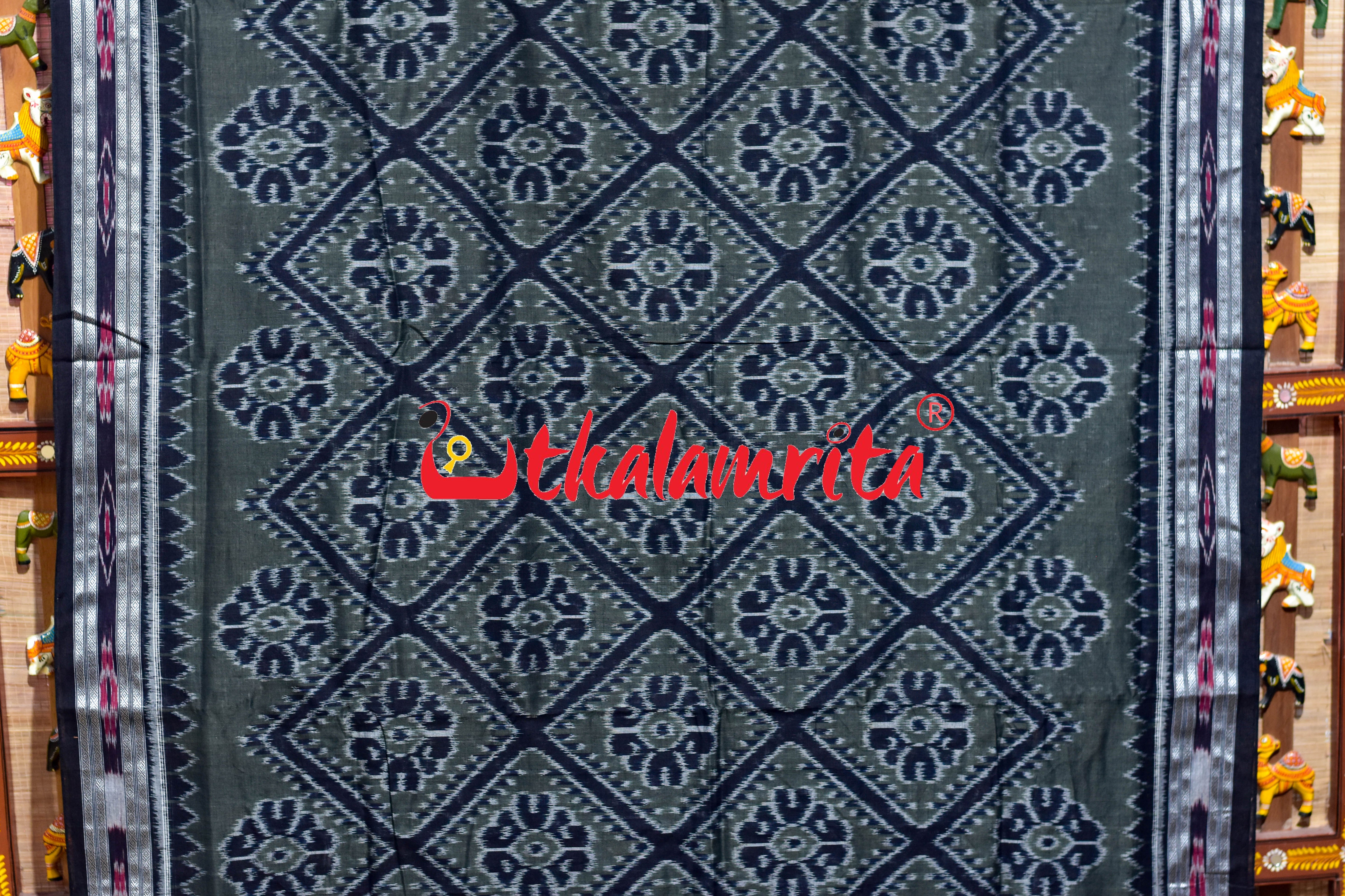Olive Black Bada Phula Khandua Cotton Saree