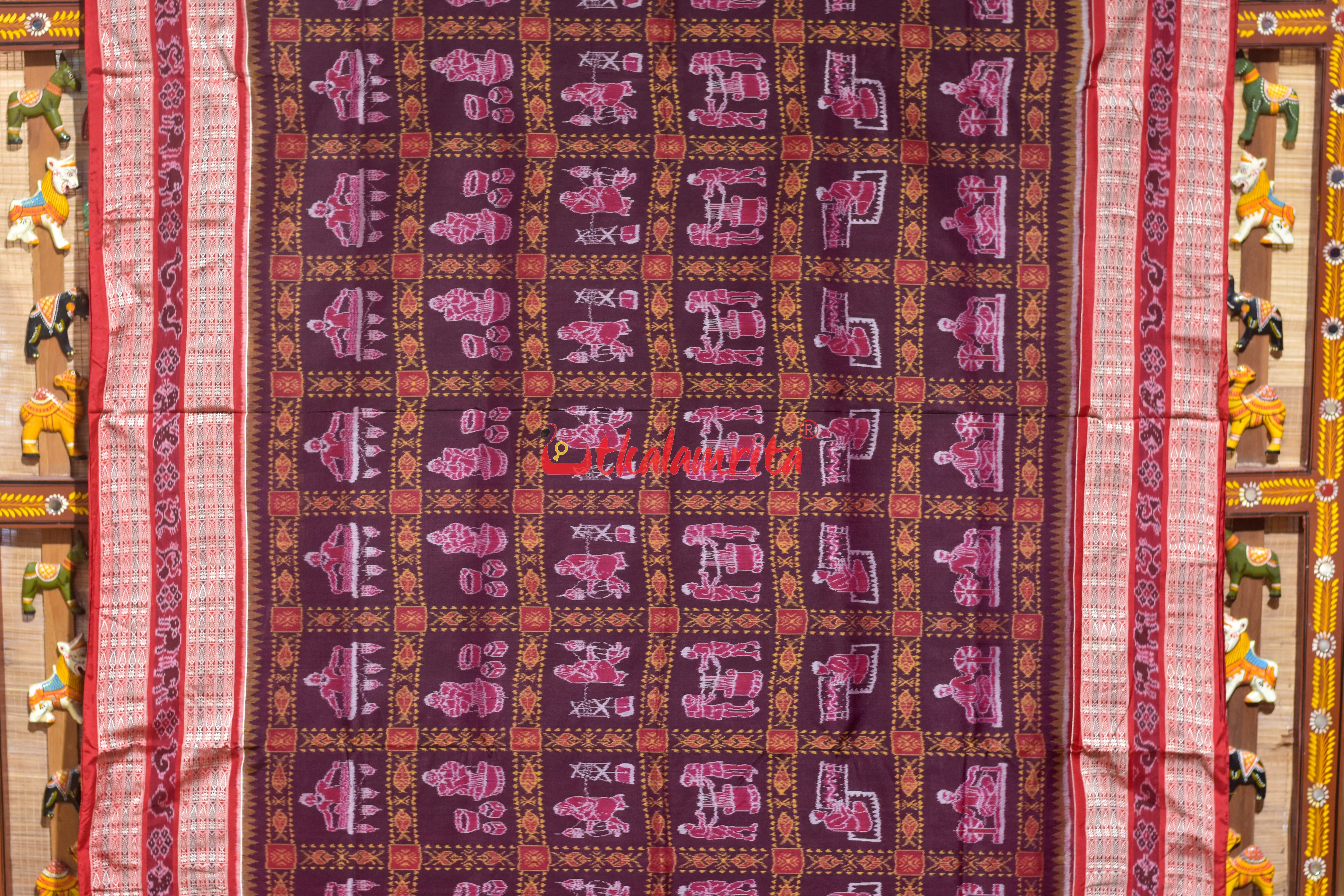 Brown Peach Optical Illusions Sambalpuri Cotton Saree