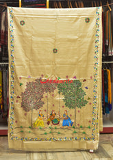 Sakuntala and Deer Pattachitra Tussar Silk Saree