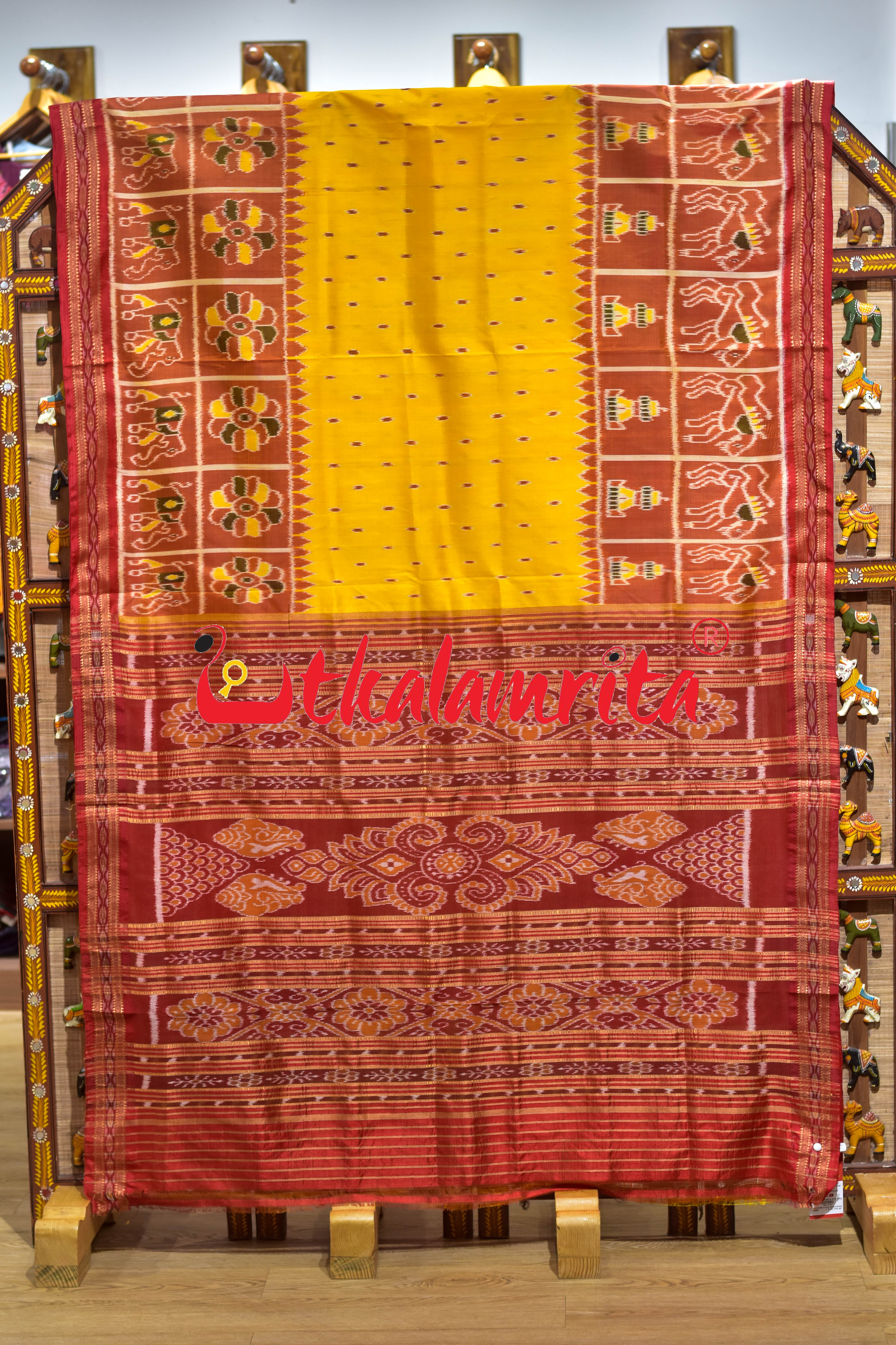 Mustard Golden Dots Border Nabakothi Silk Saree