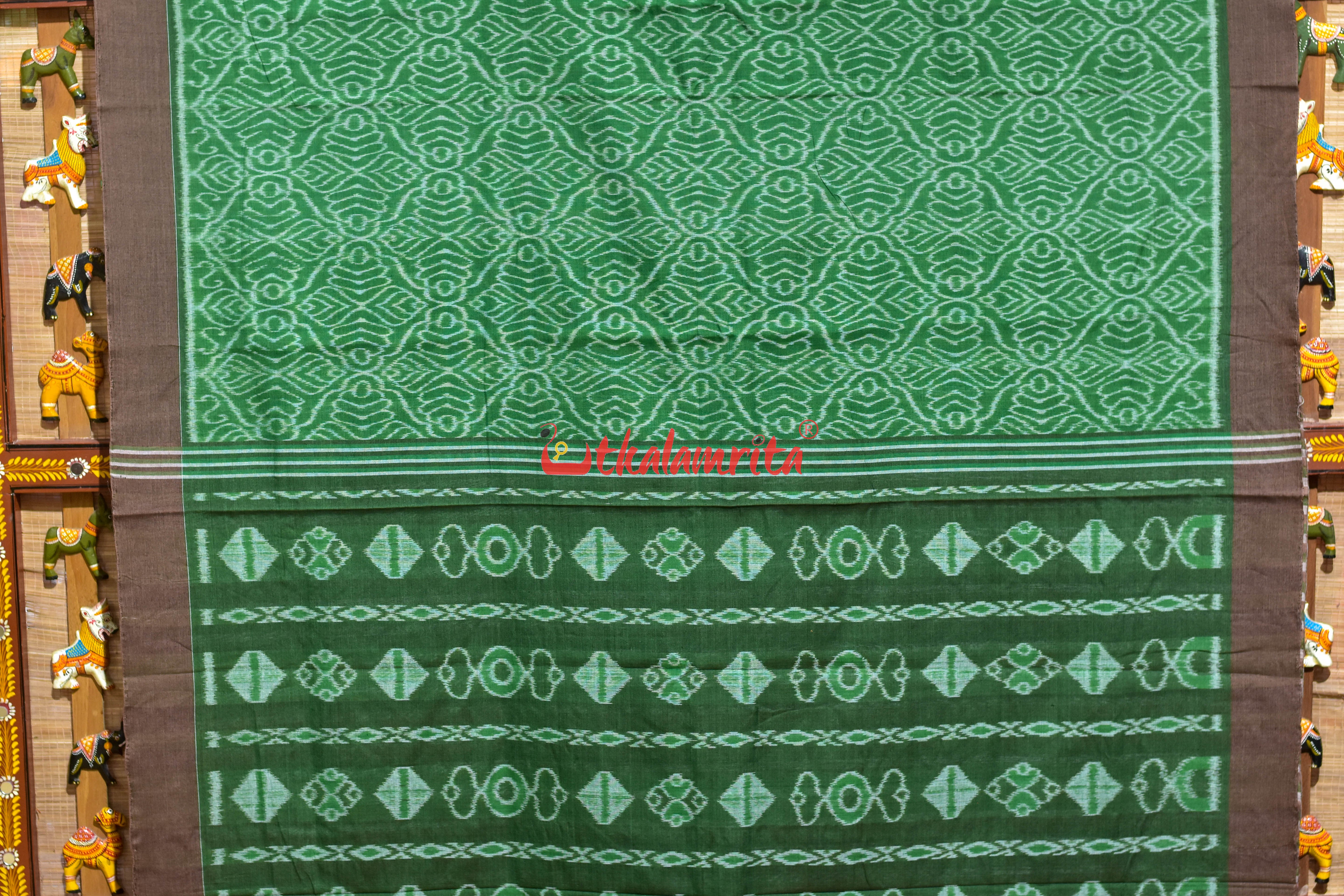 Green Sankha Khandua Ikat Cotton Saree