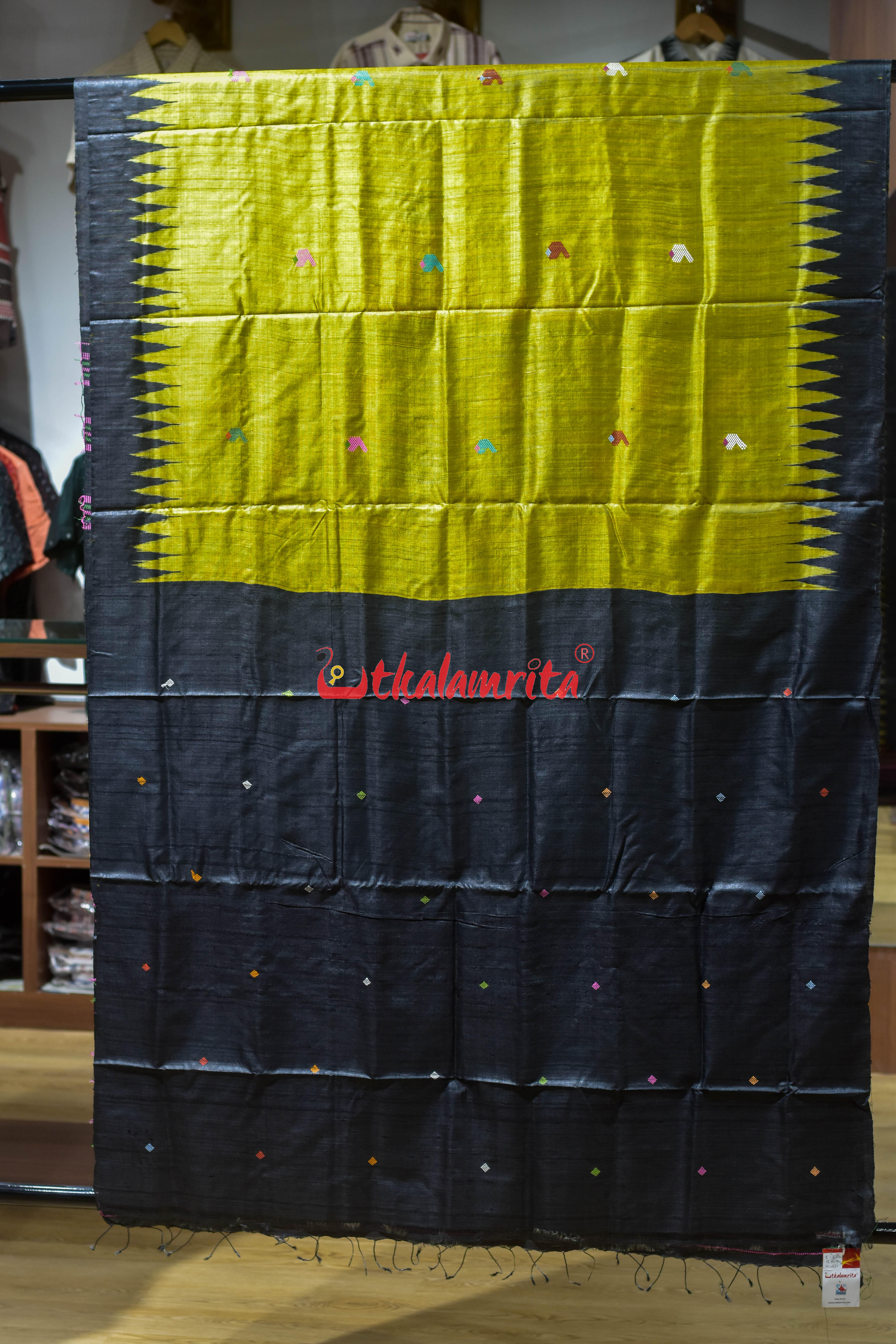 Lemon Yellow Ratha Jatra Gopalpur Tussar Silk Saree