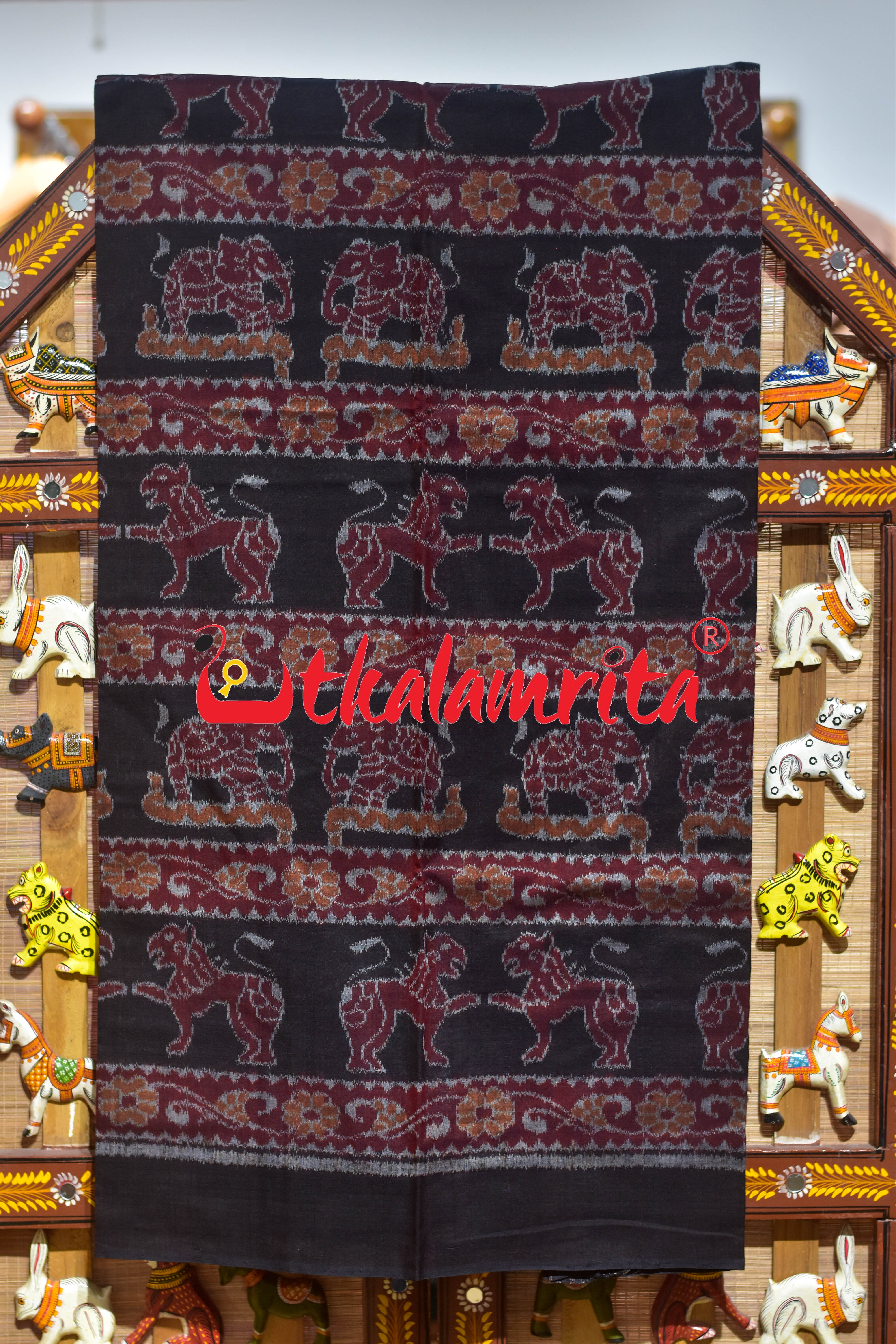 Black Red Hathi Singha Sambalpuri Cotton Dress Set