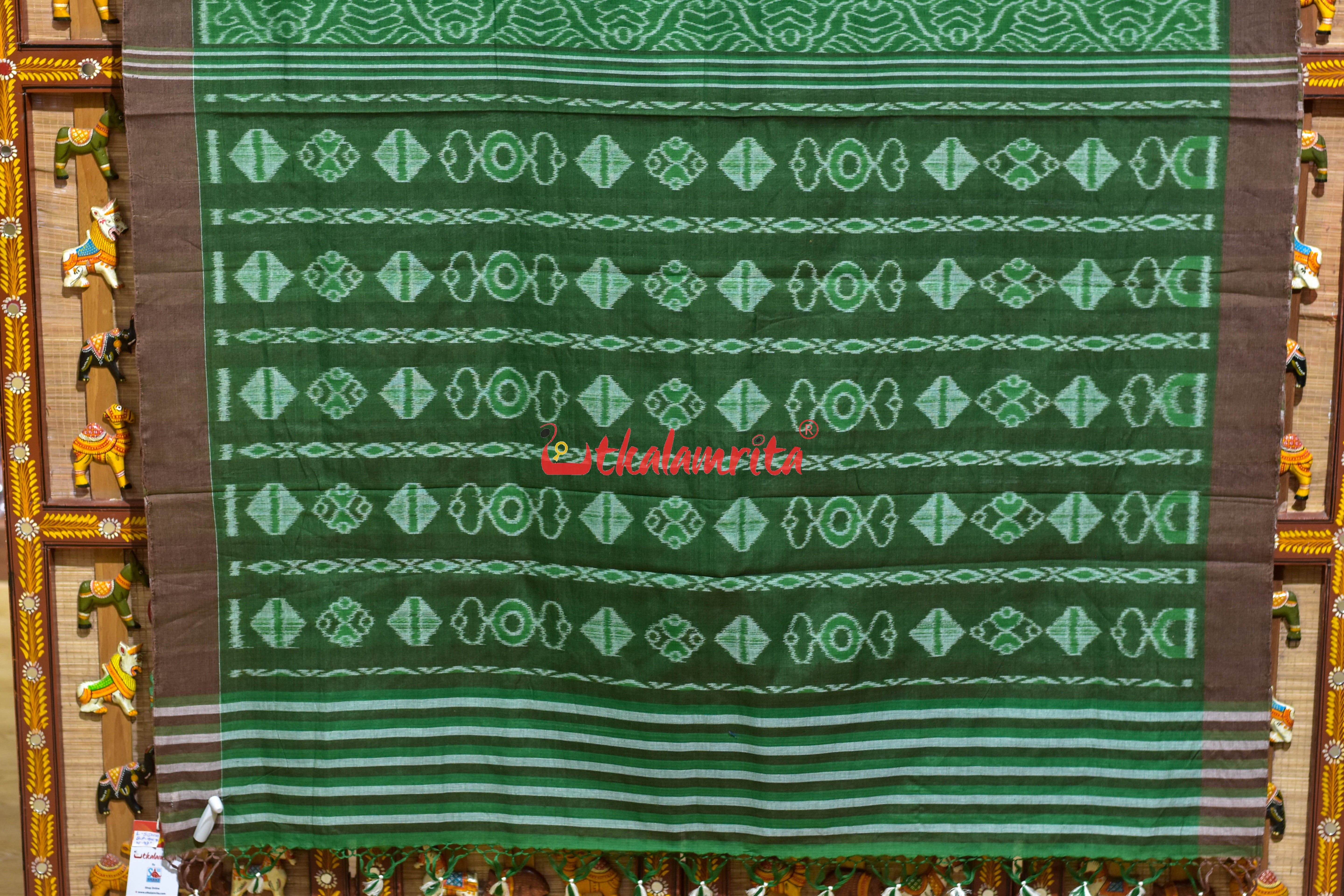 Green Sankha Khandua Ikat Cotton Saree