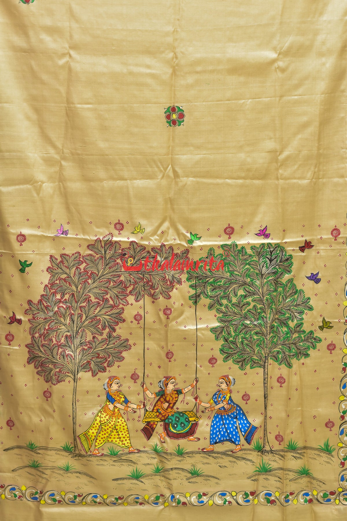 Sakuntala and Deer Pattachitra Tussar Silk Saree