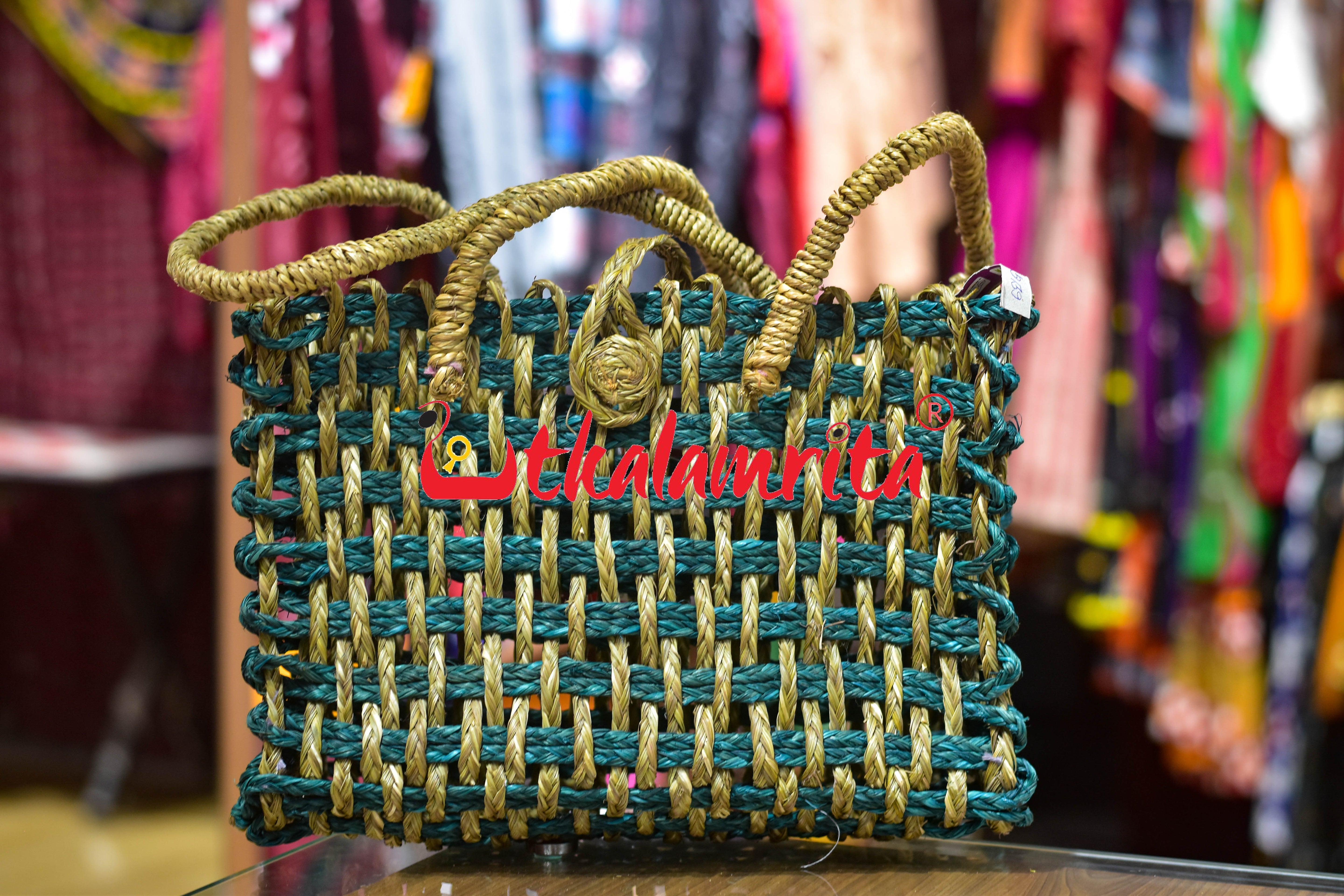Sabai Grass Jali Bag Medium (Natural-Green)