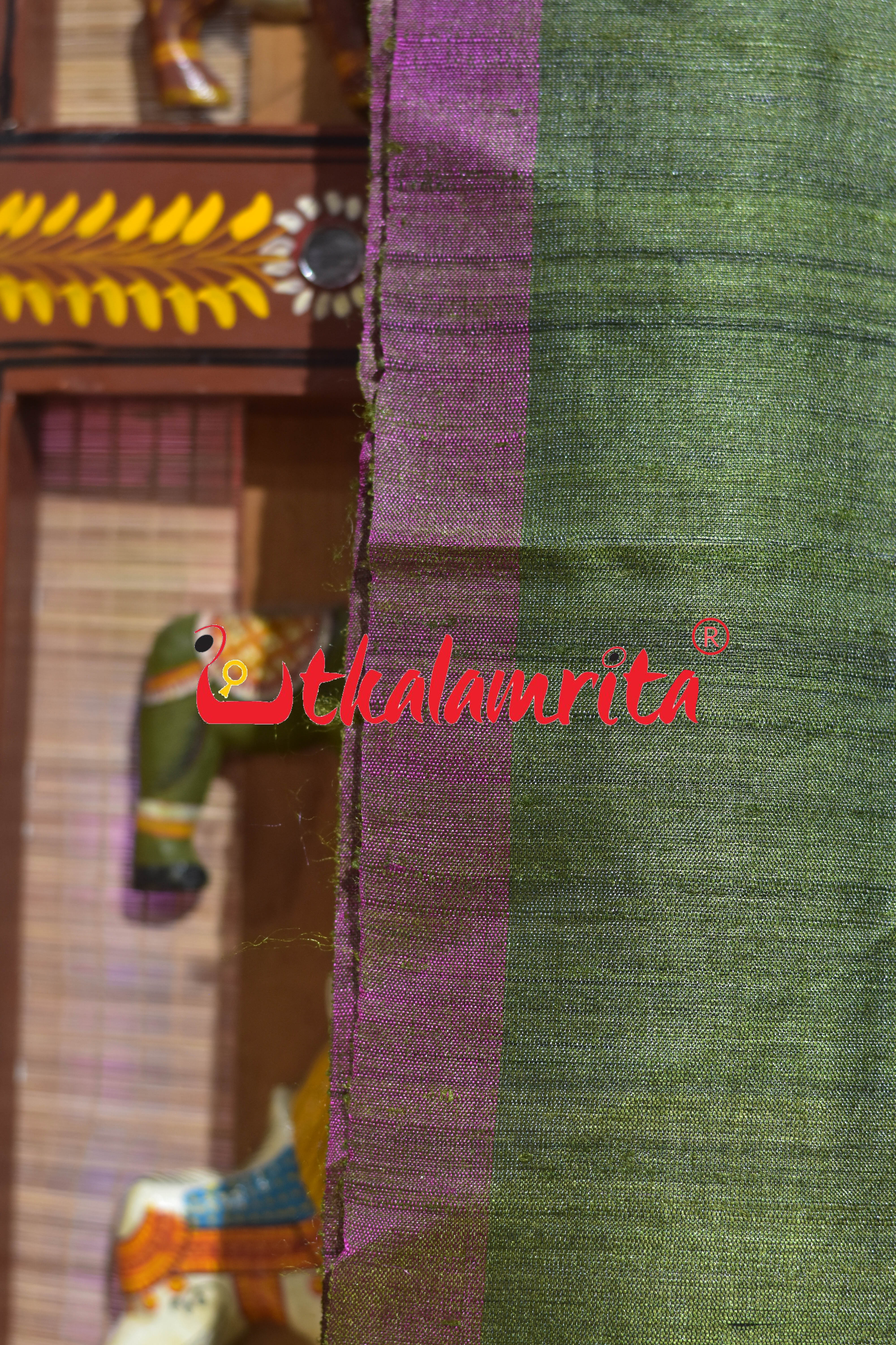 Mehndi Maroon Butterfly Jala Anchal Gopalpur Tussar Silk Saree