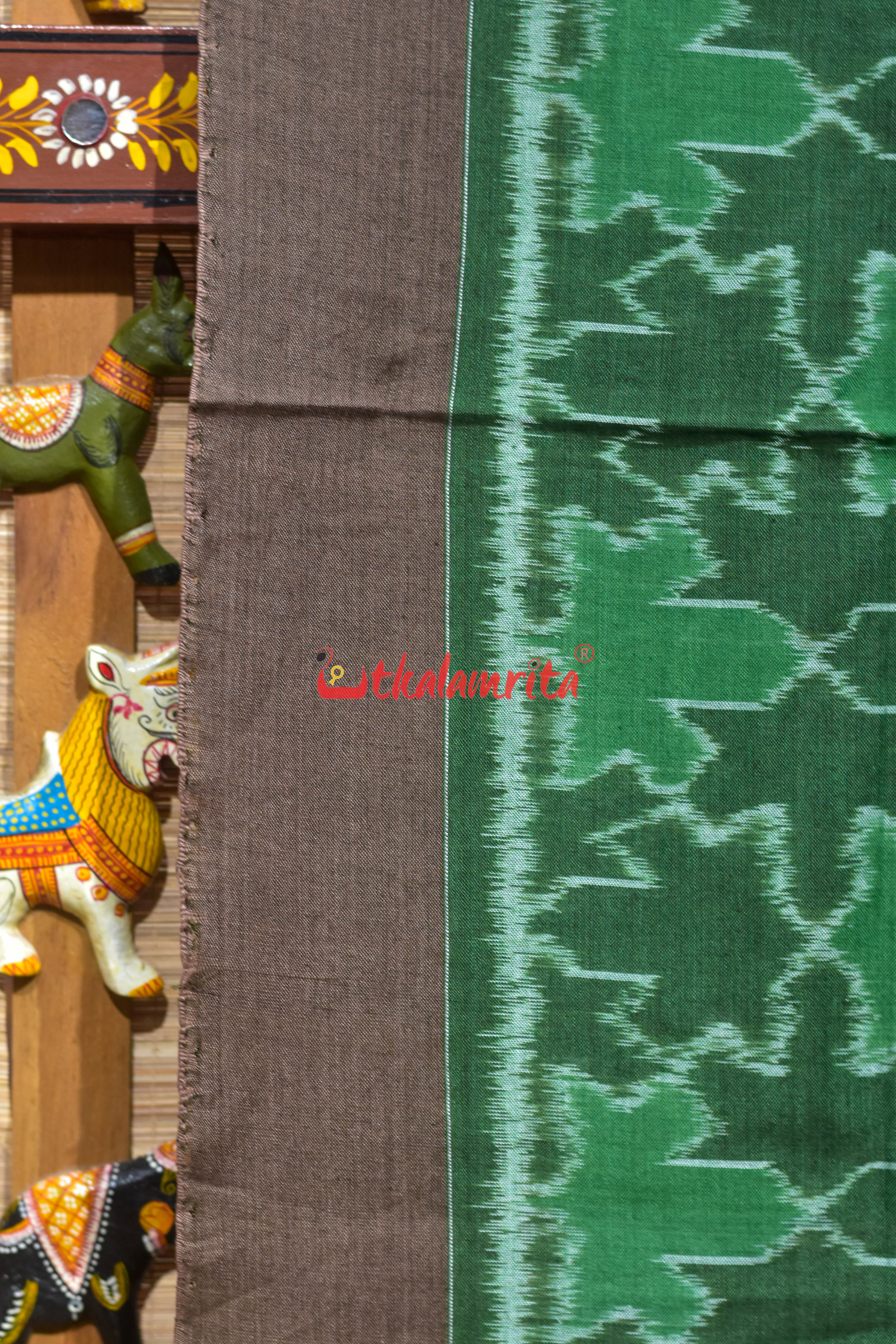 Kalara Patra Green Khandua Ikat Cotton Saree