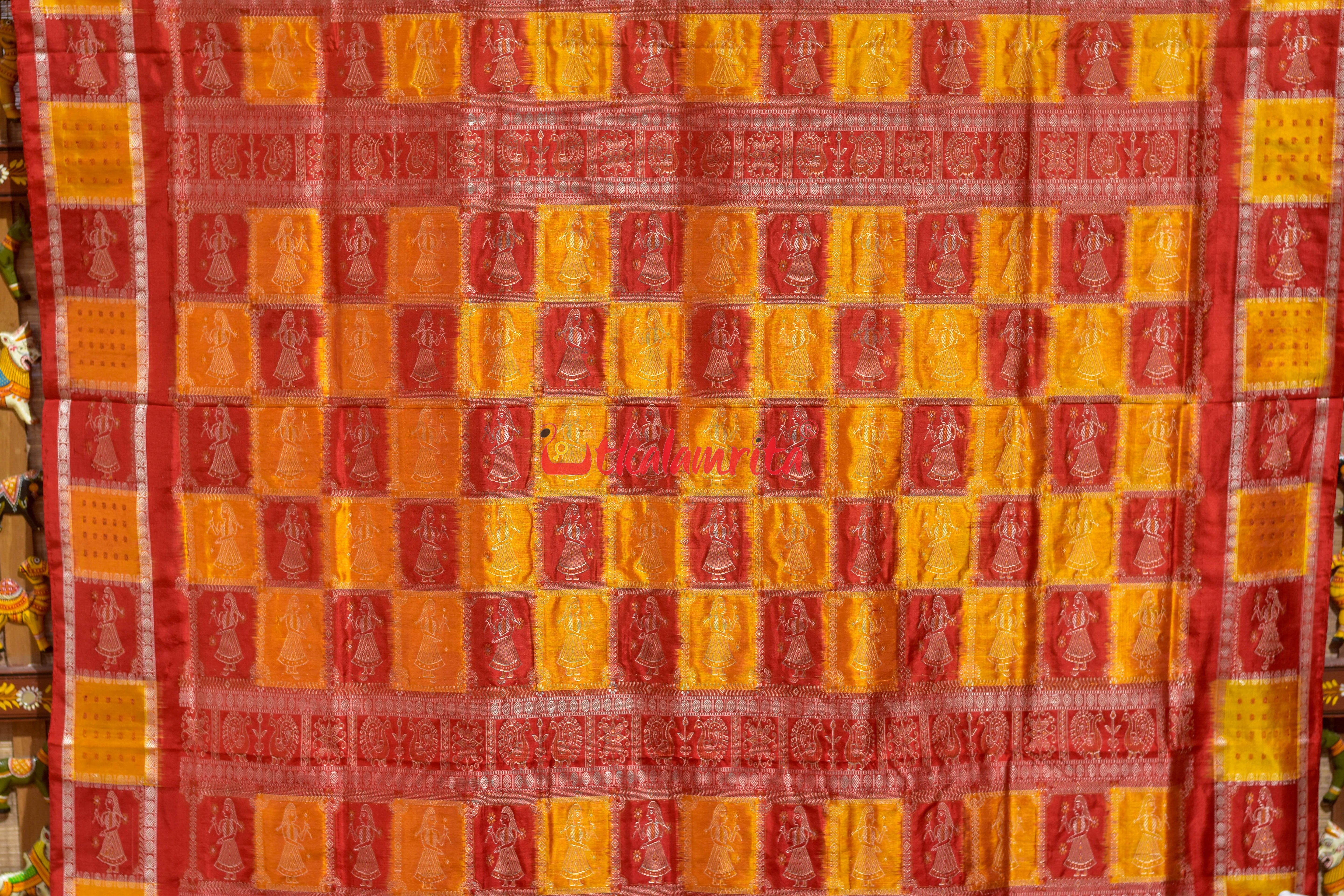 Yellow Red Doll Border Bomkai Silk Saree
