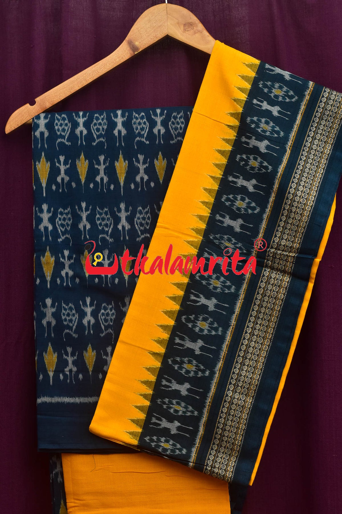 Teal Blue Standing Tribal Sambalpuri Dress Set