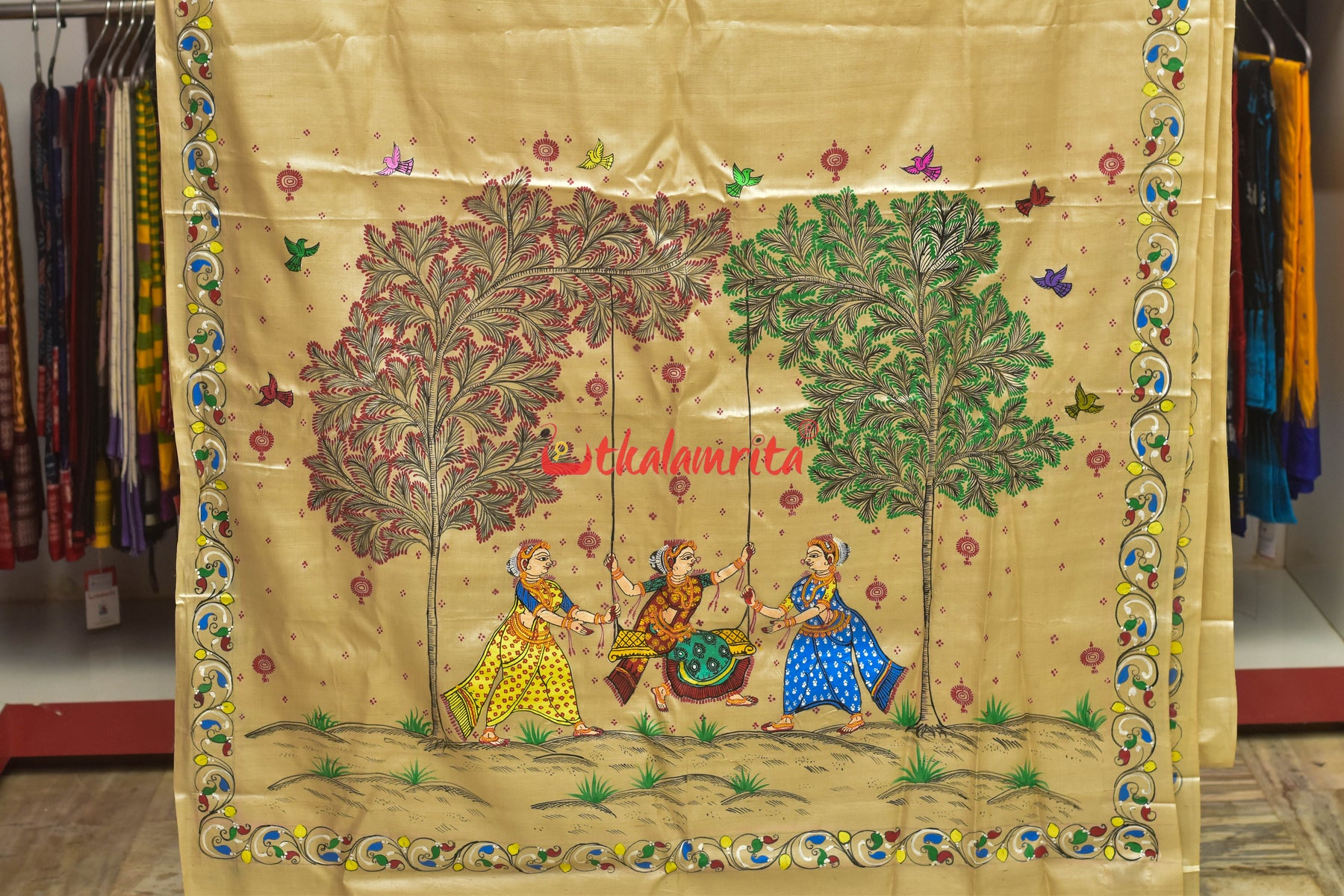 Sakuntala and Deer Pattachitra Tussar Silk Saree