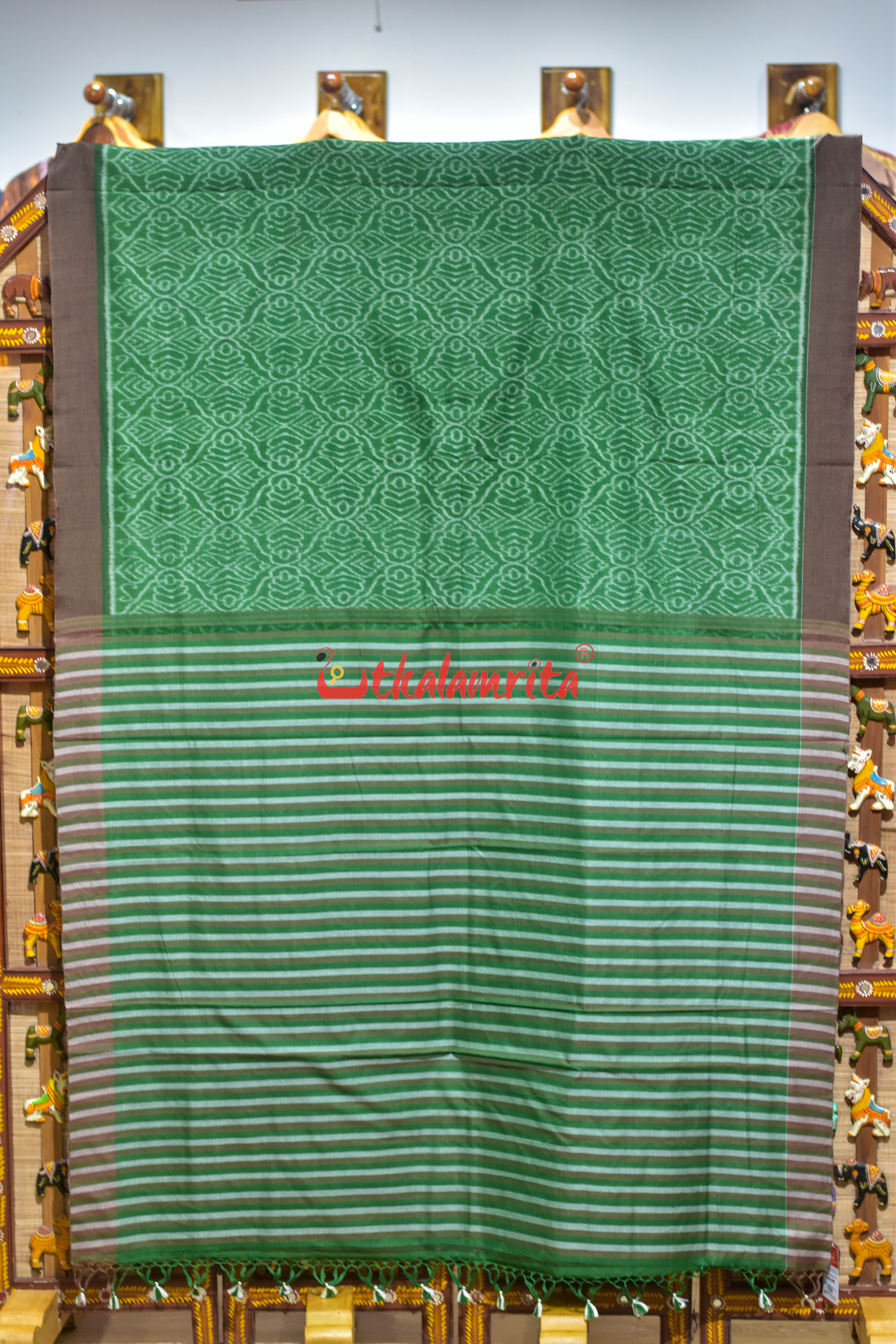 Green Sankha Khandua Ikat Cotton Saree