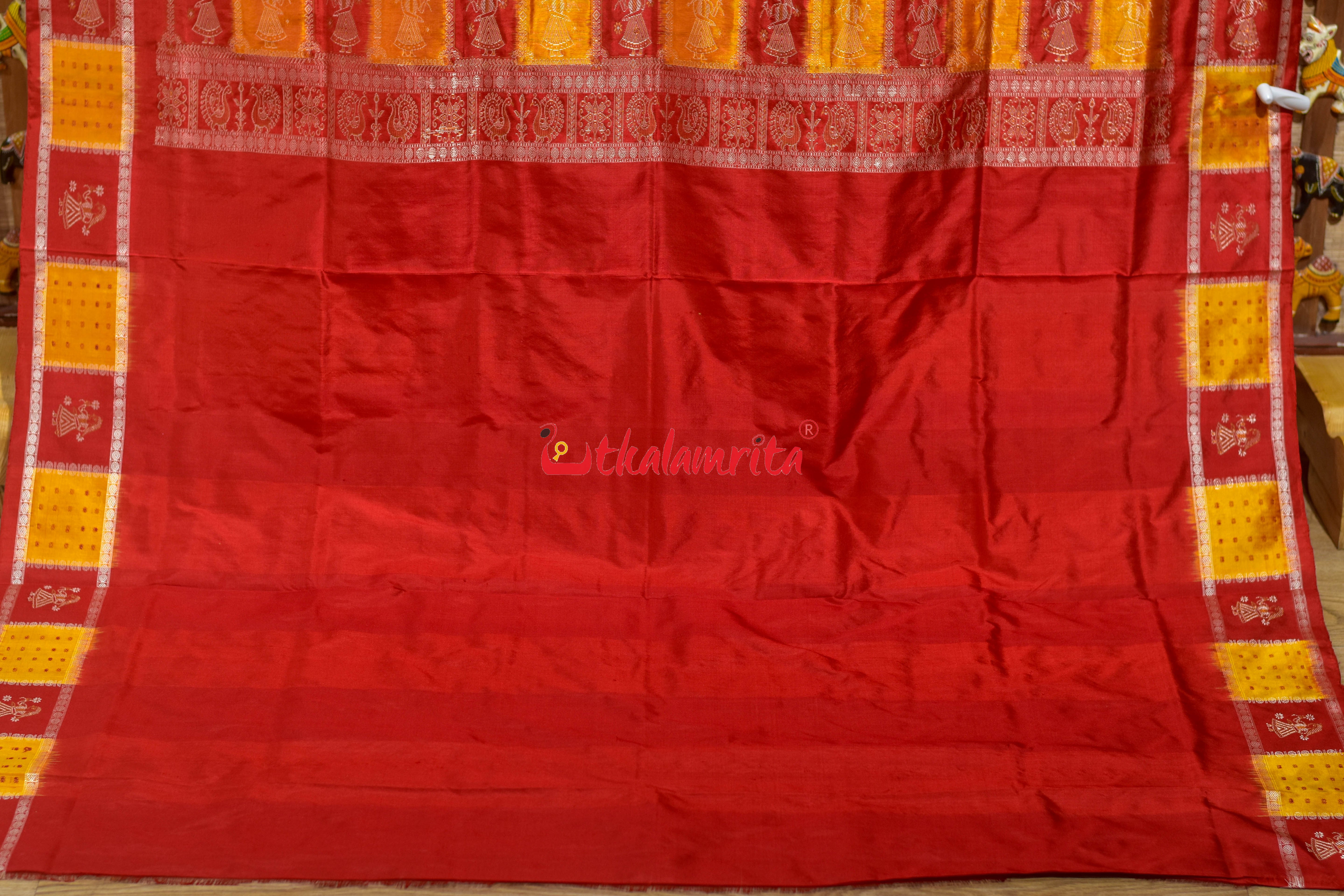 Yellow Red Doll Border Bomkai Silk Saree