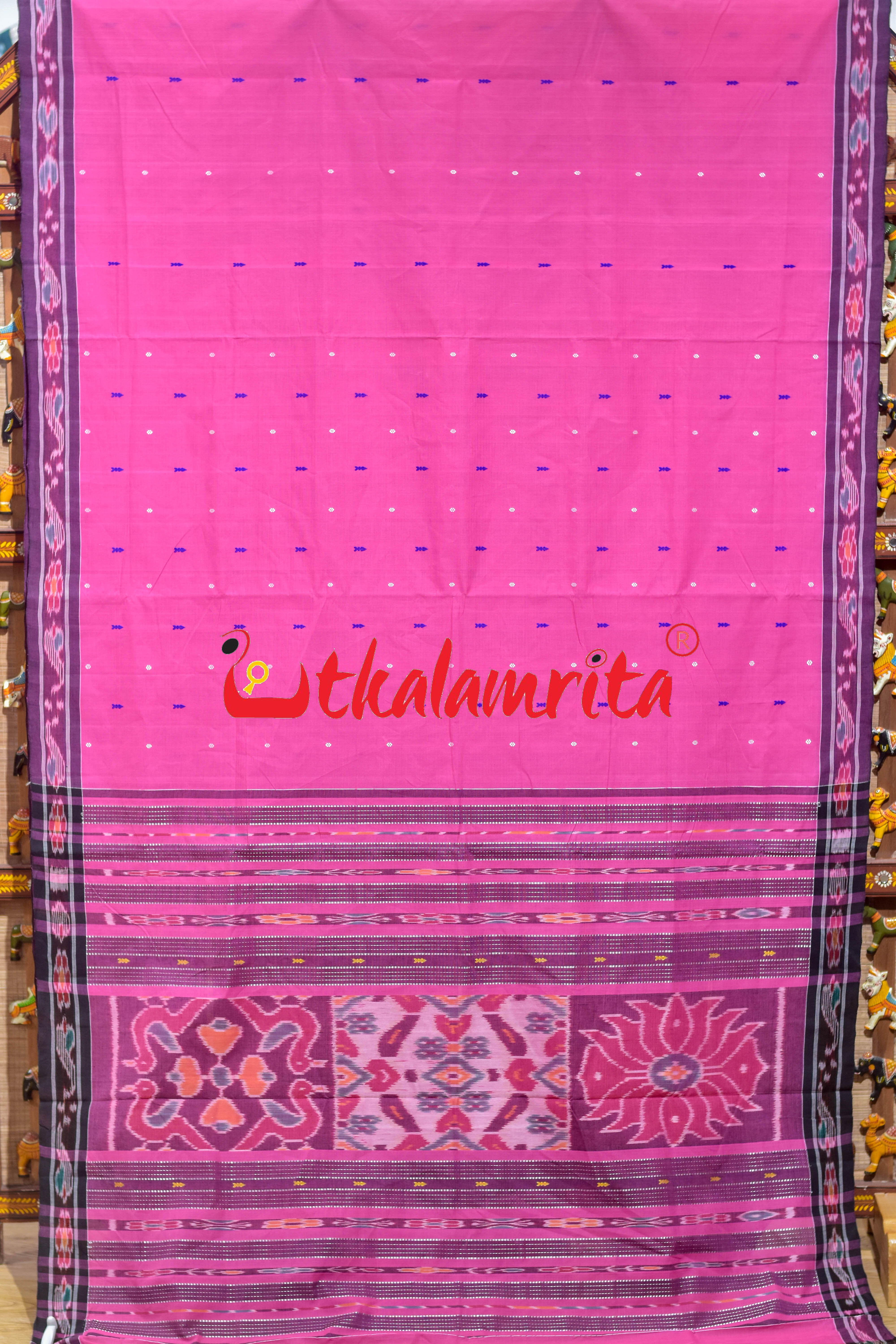 Pink Black Chadhei Pittala Single Cotton Saree
