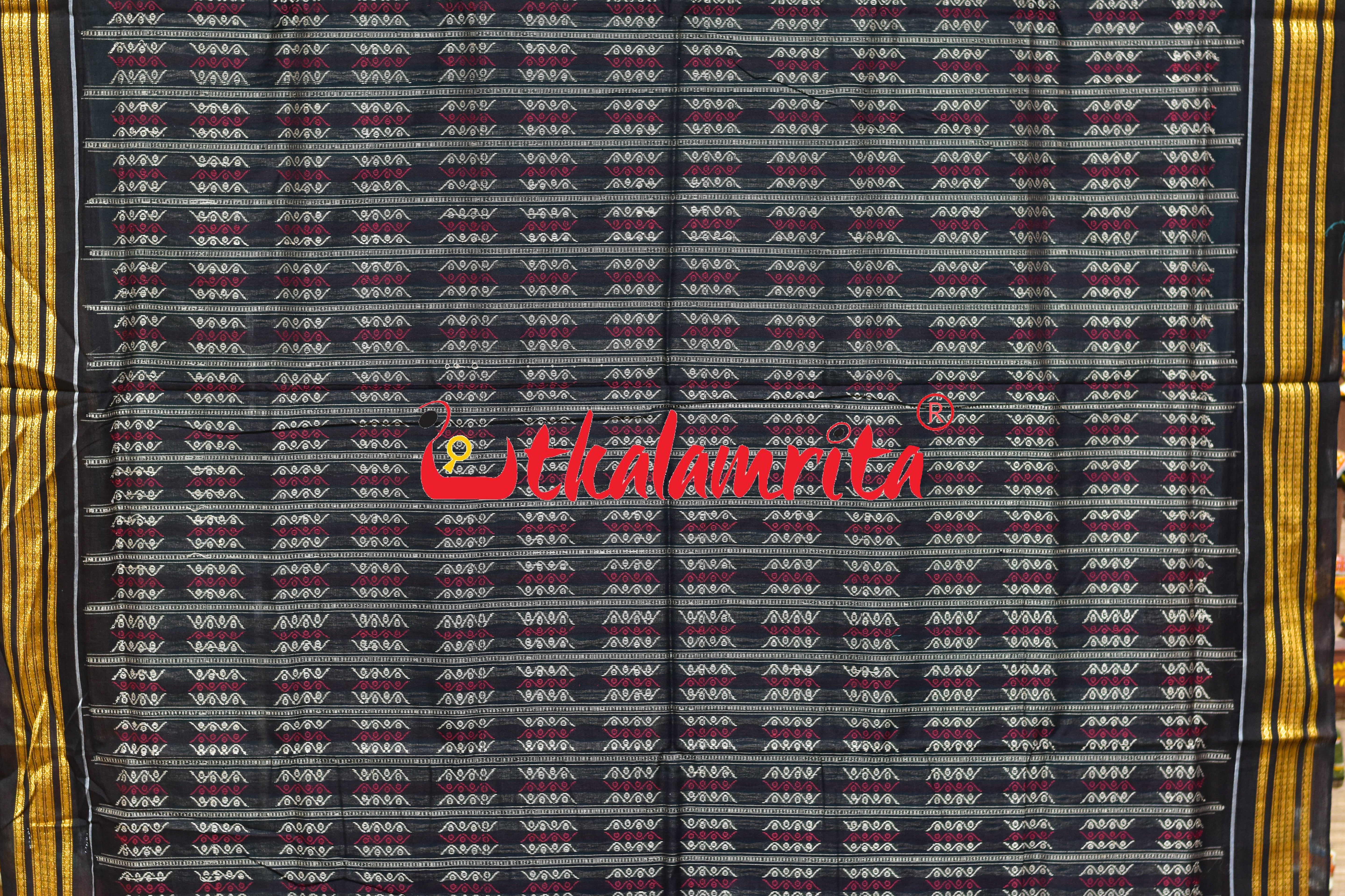 Rama Green Black Taranga Buti Bomkai Cotton Saree