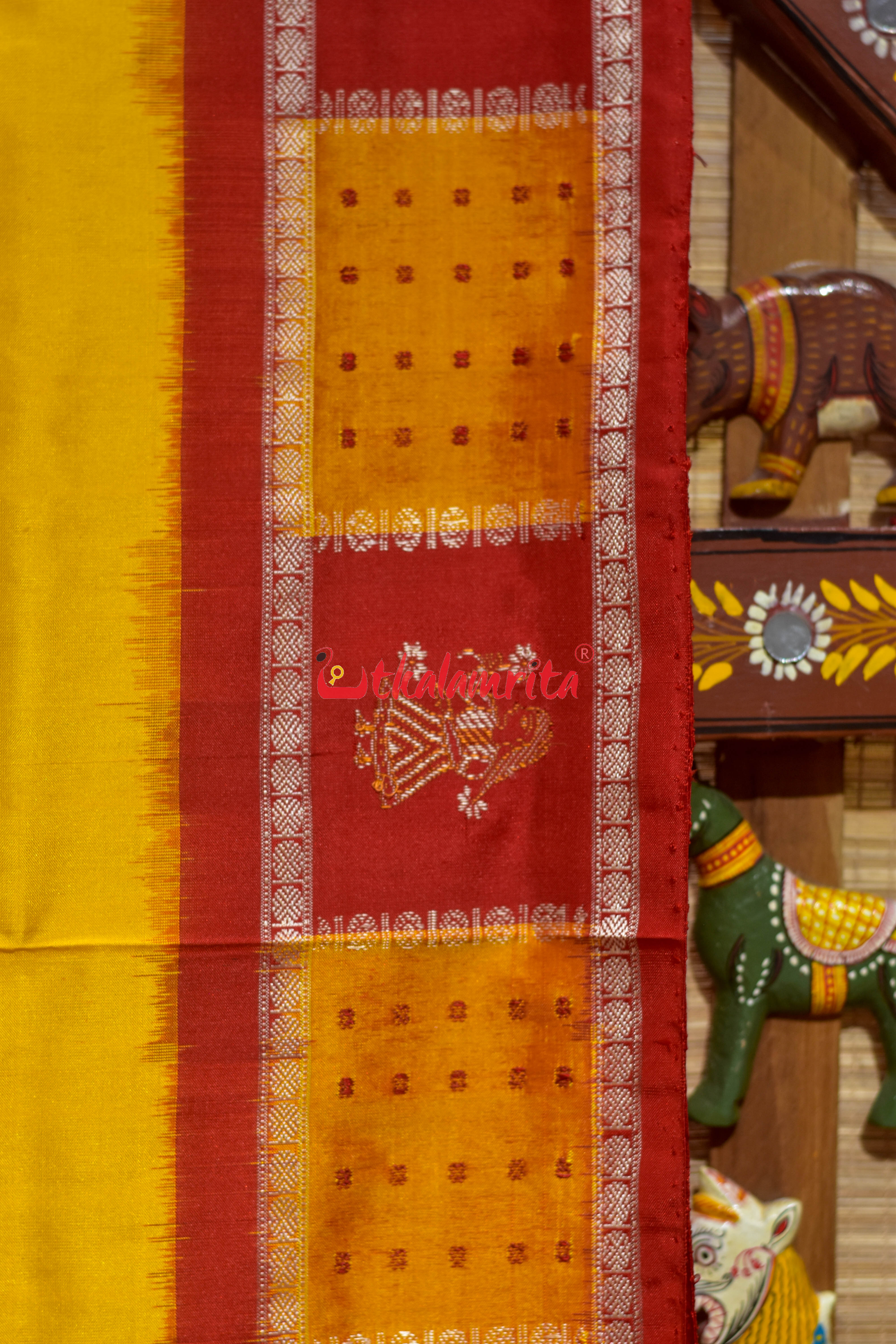 Yellow Red Doll Border Bomkai Silk Saree
